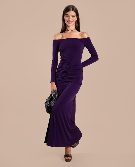 Imagem 0 de Vestido Midi de Malha com Decote Bardot