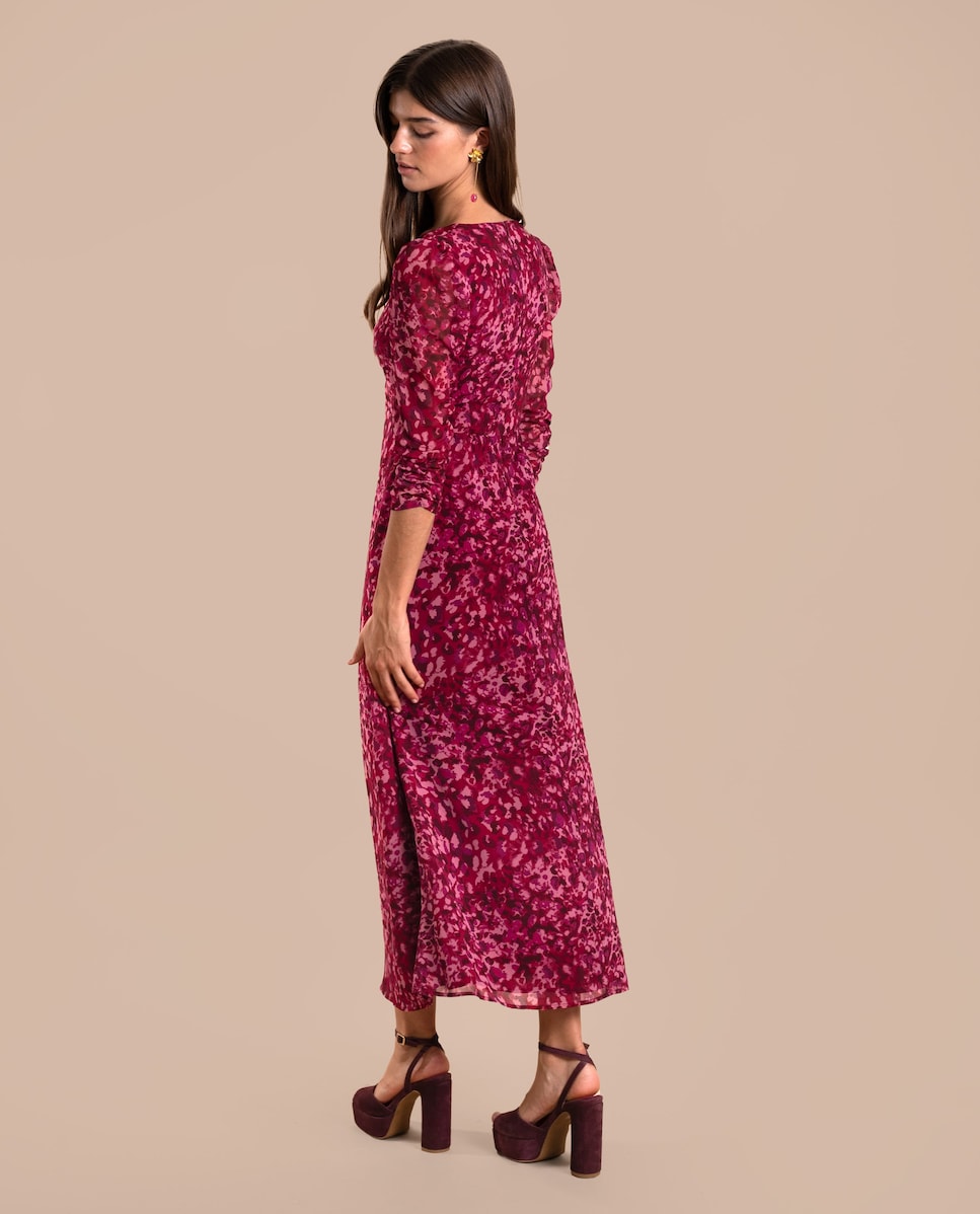 Vestido Midi com Manga e Decote em V Multicolor-4