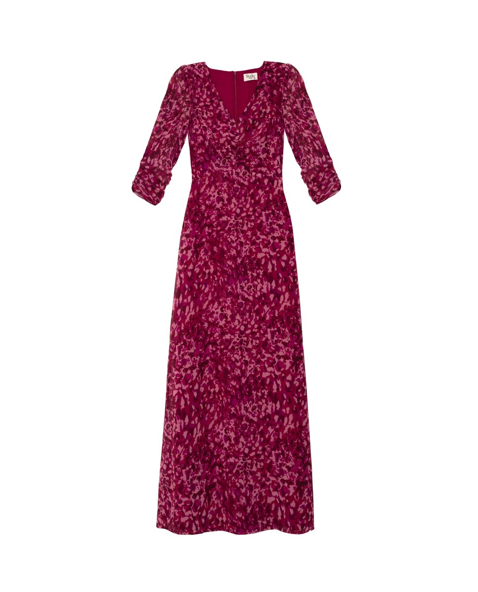 Vestido Midi com Manga e Decote em V Multicolor-6