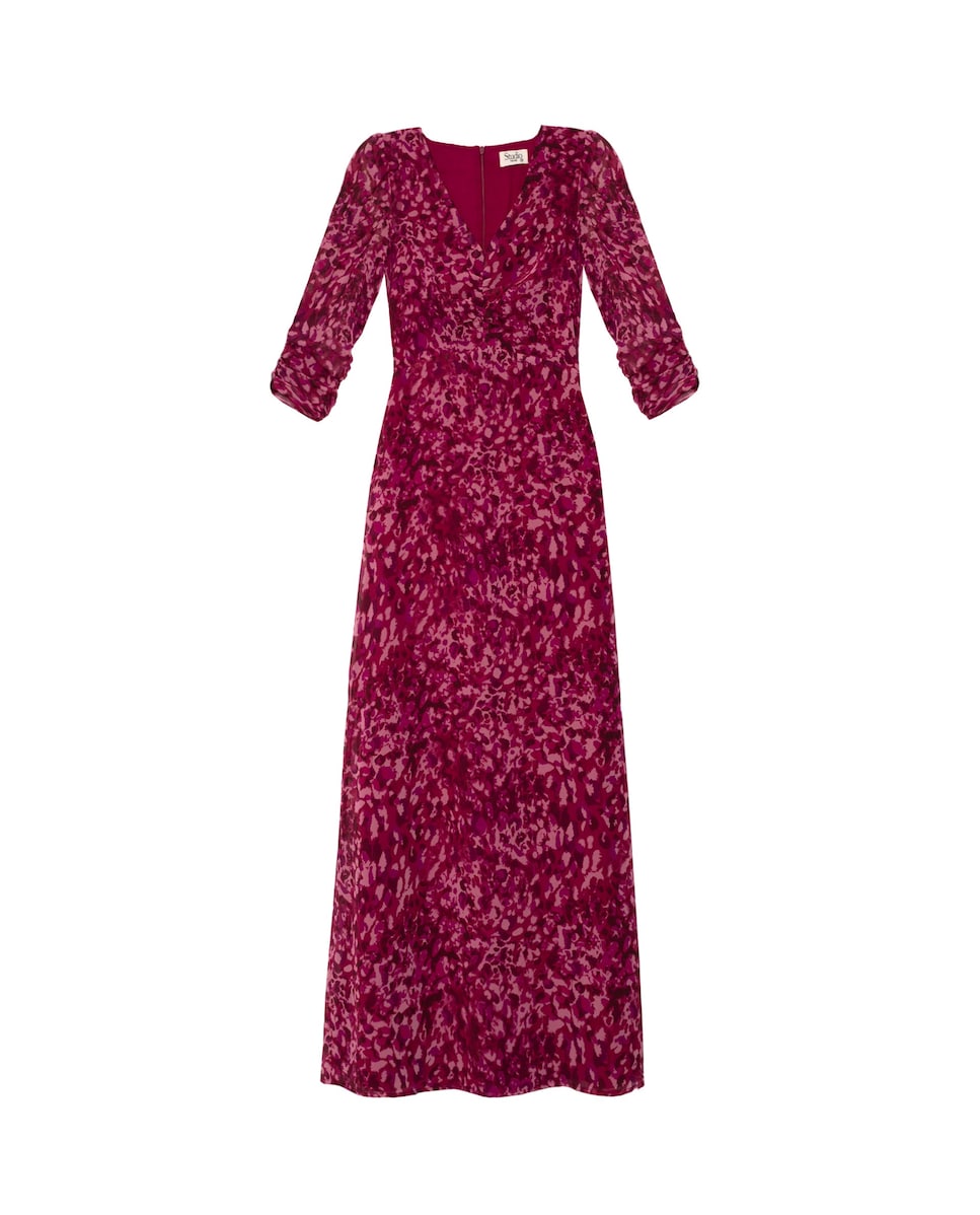 Vestido Midi com Manga e Decote em V Multicolor-6