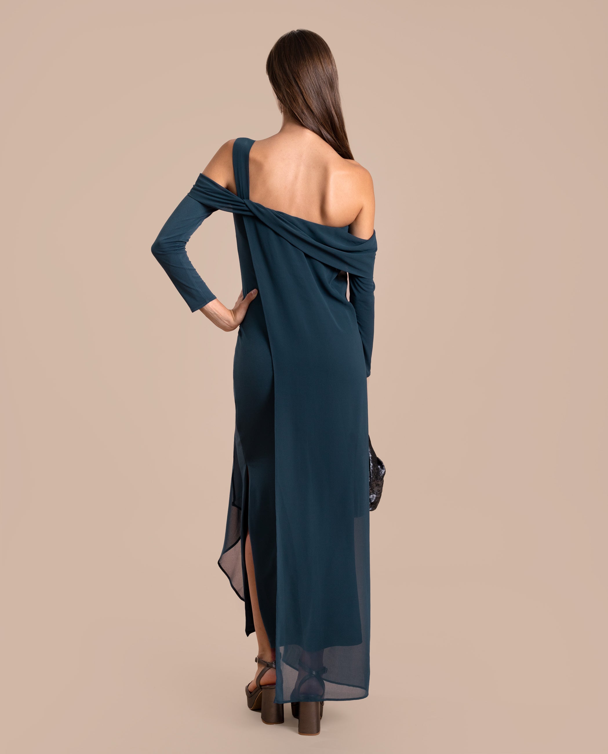 Vestido Midi Caicai com Mangas Azul-marinho-4