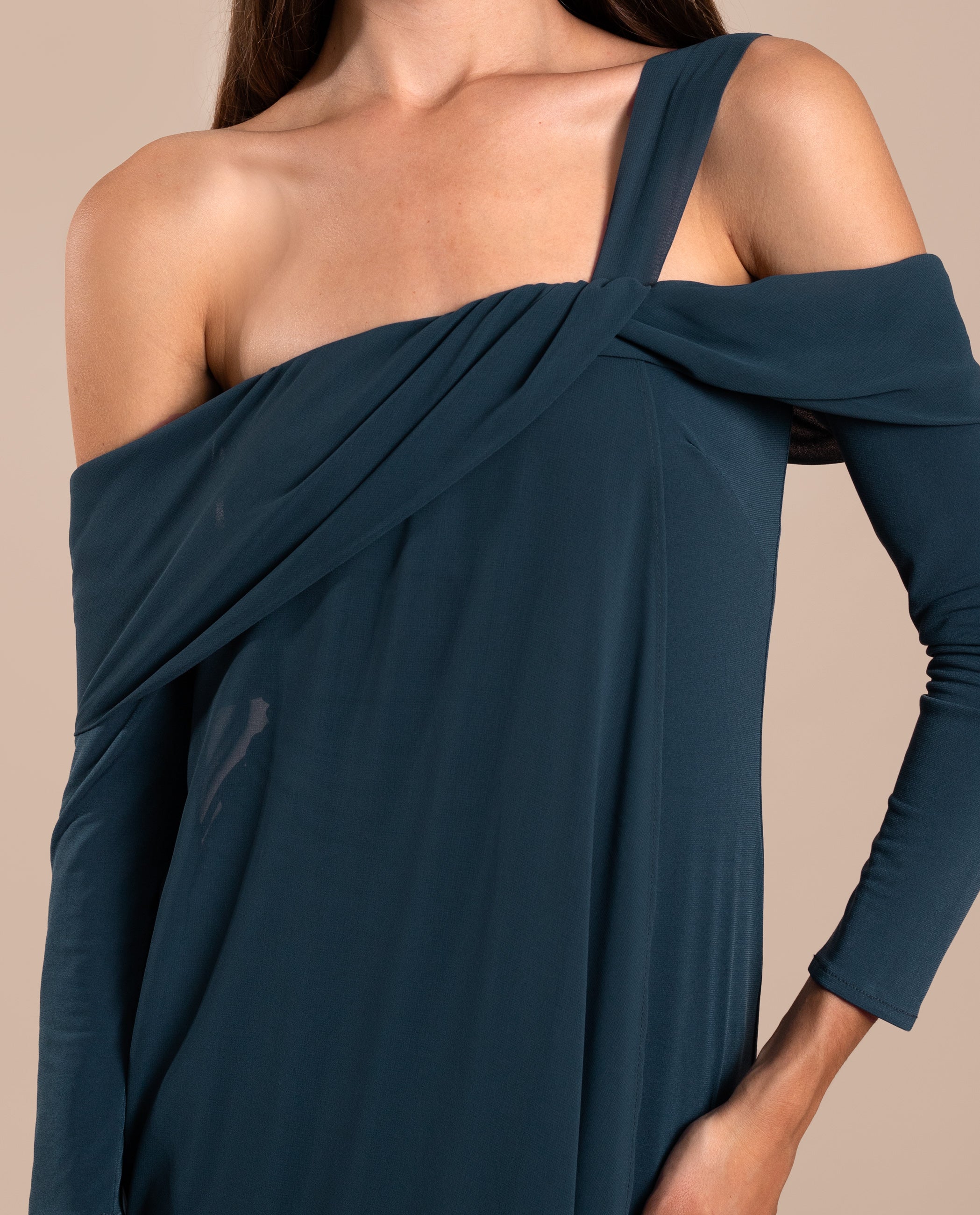 Vestido Midi Caicai com Mangas Azul-marinho-5