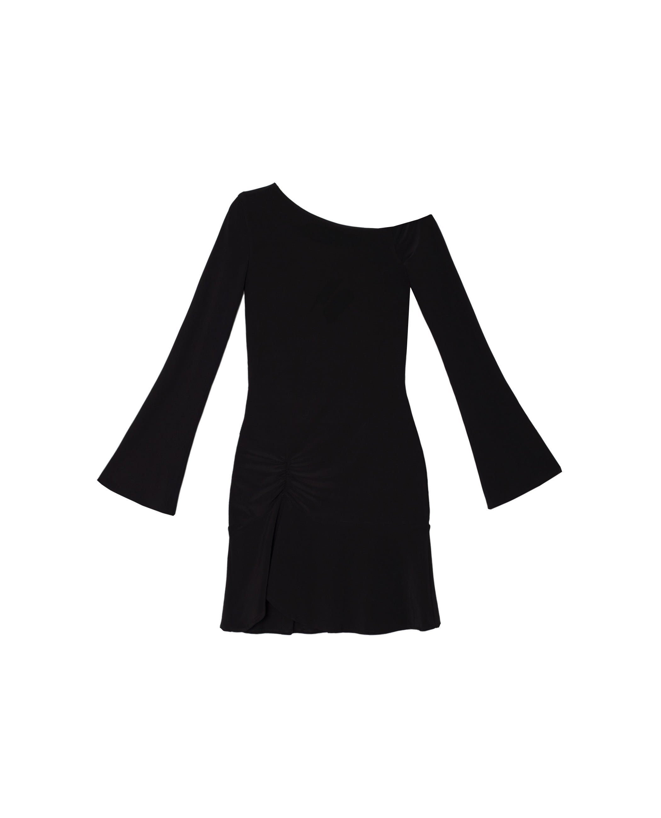 Vestido Curto de Manga Comprida com Franzido Frontal Preto-6