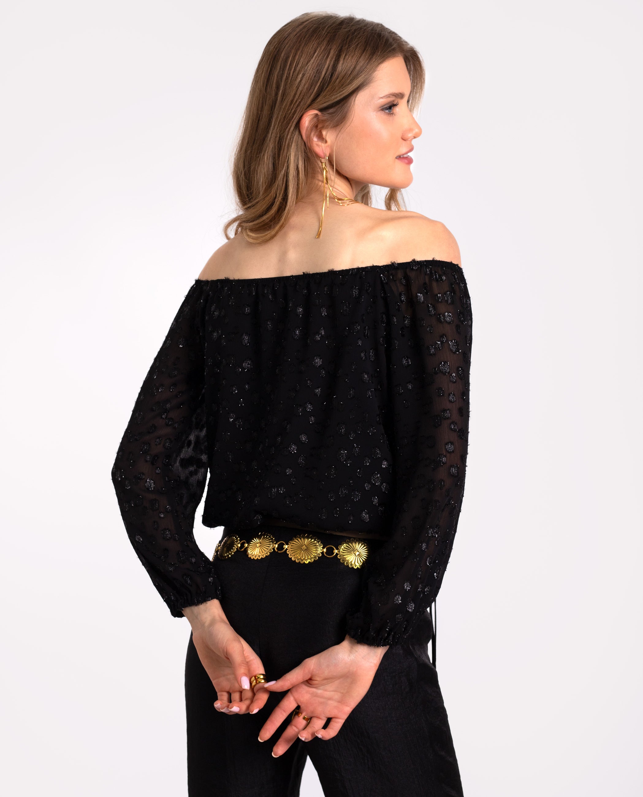 Blusa com Brilho e Decote Bardot Prata-3
