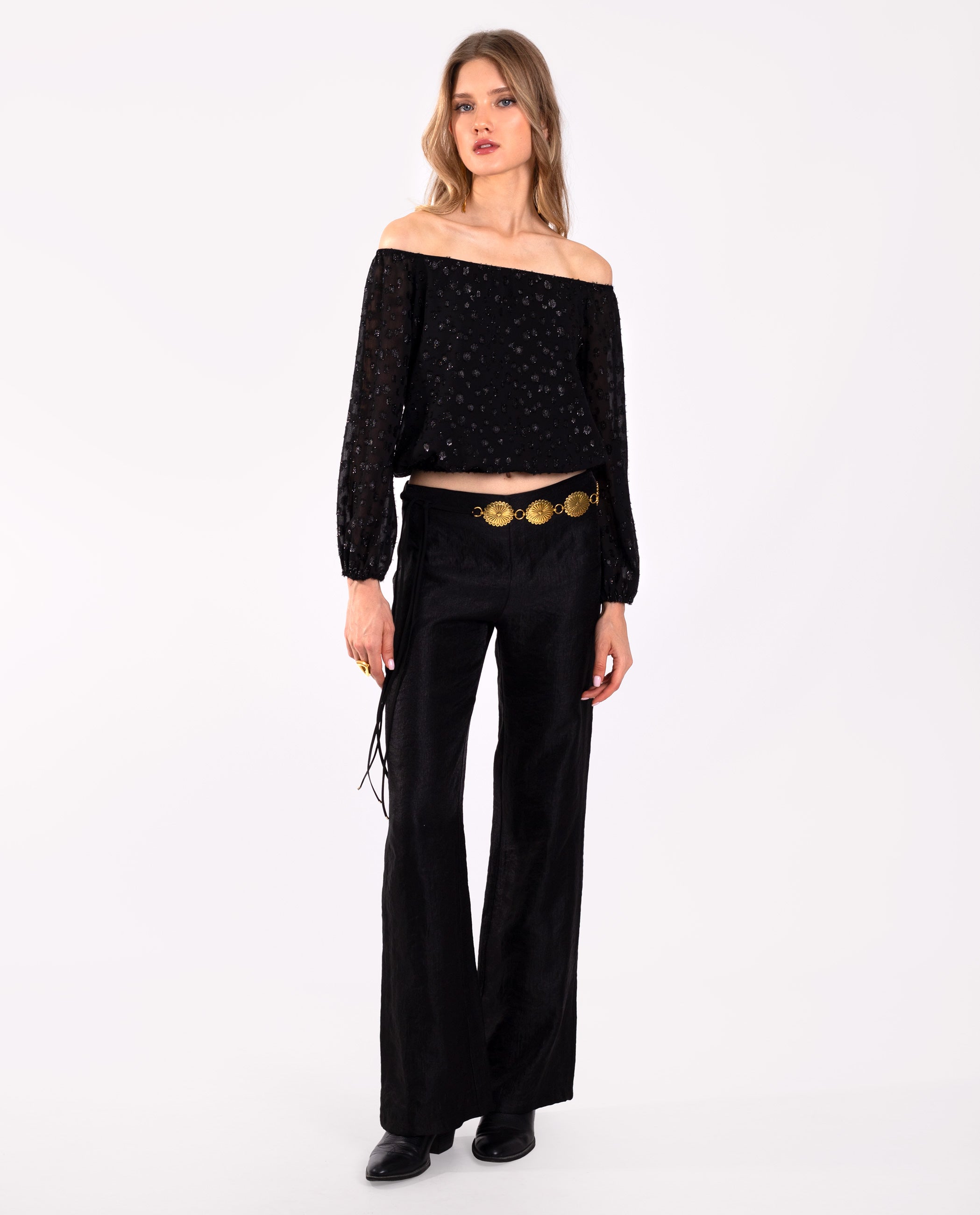 Blusa com Brilho e Decote Bardot Prata-5