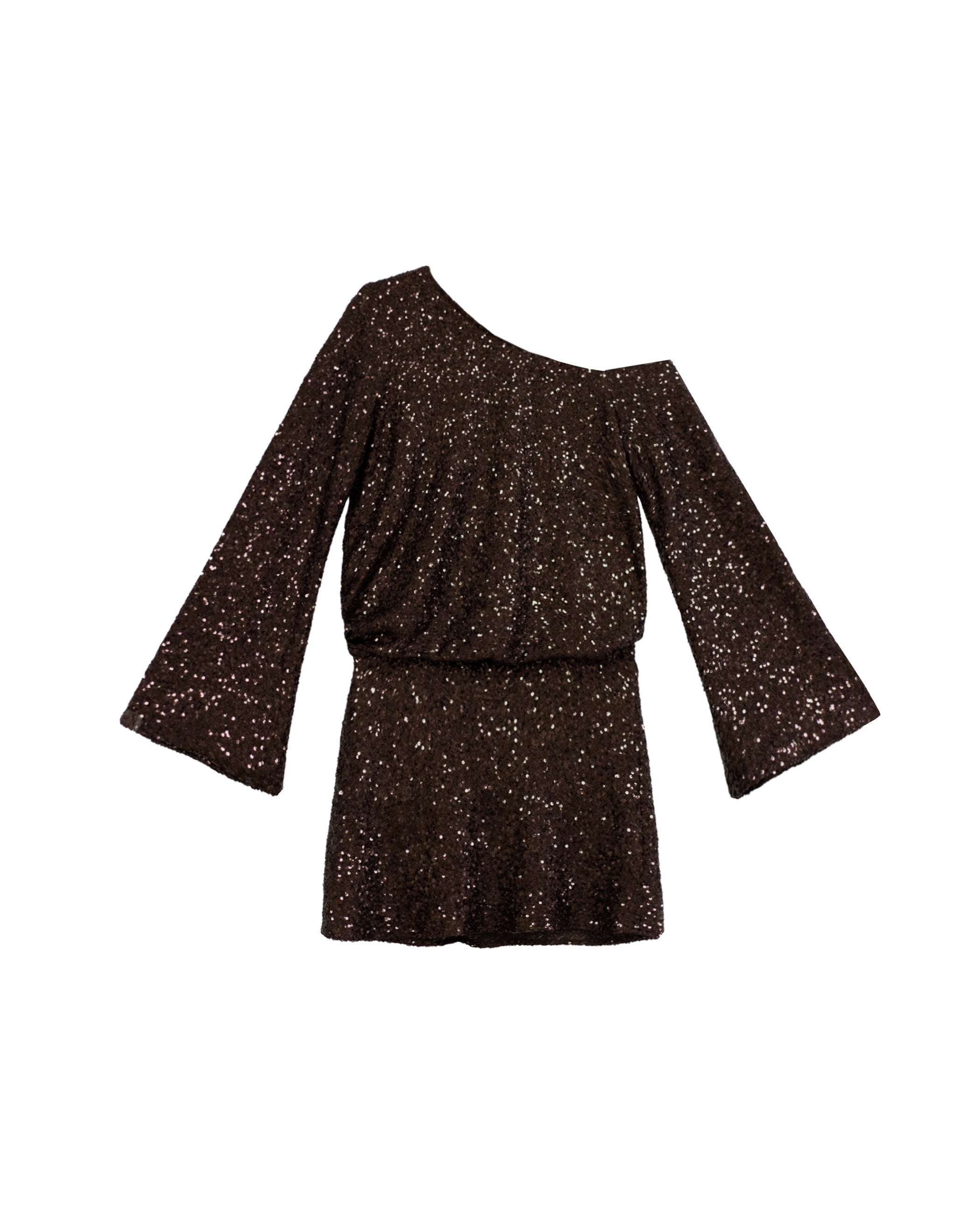 Vestido Curto de Lantejoulas com Manga Comprida Castanho-6