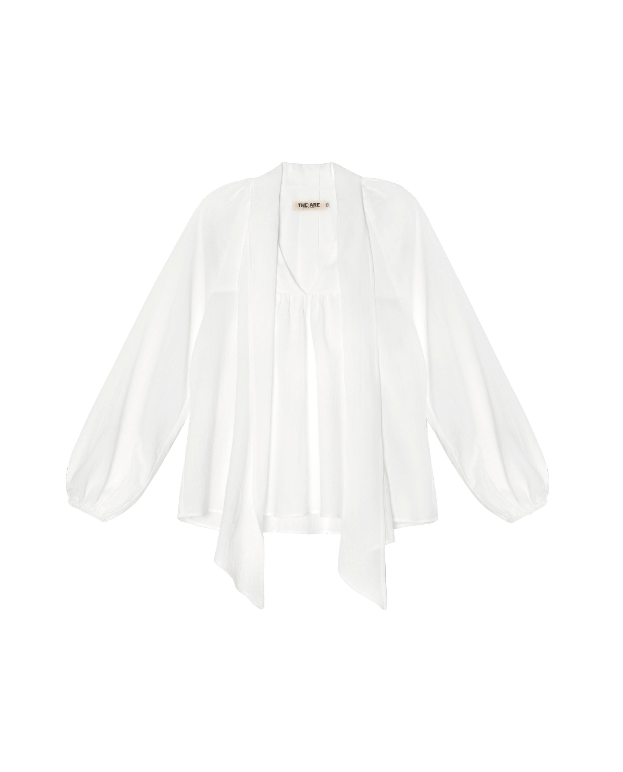 Blusa de Manga Comprida com Laçada Branco-5