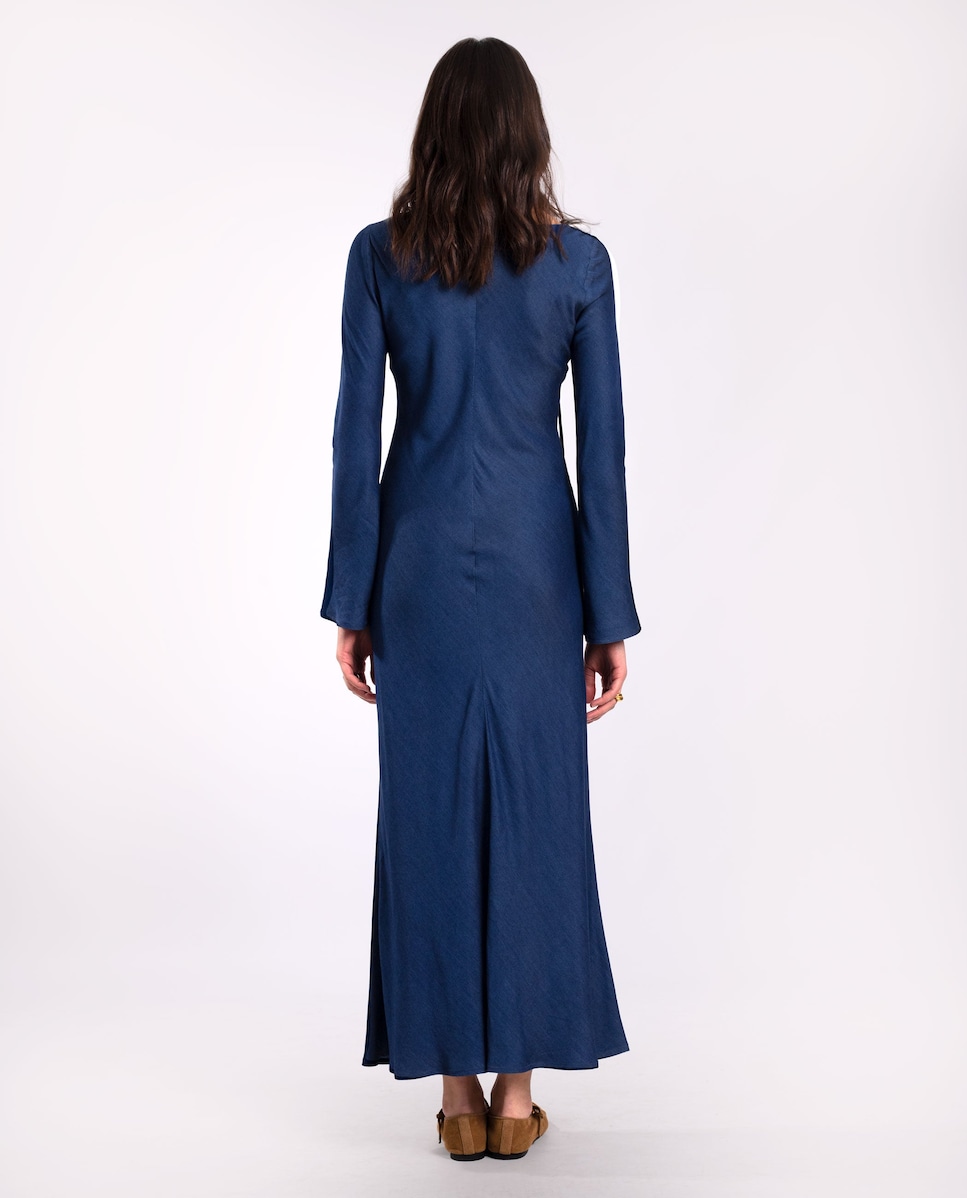 Vestido Midi com Decote em V e Cordões Azul-índigo-3