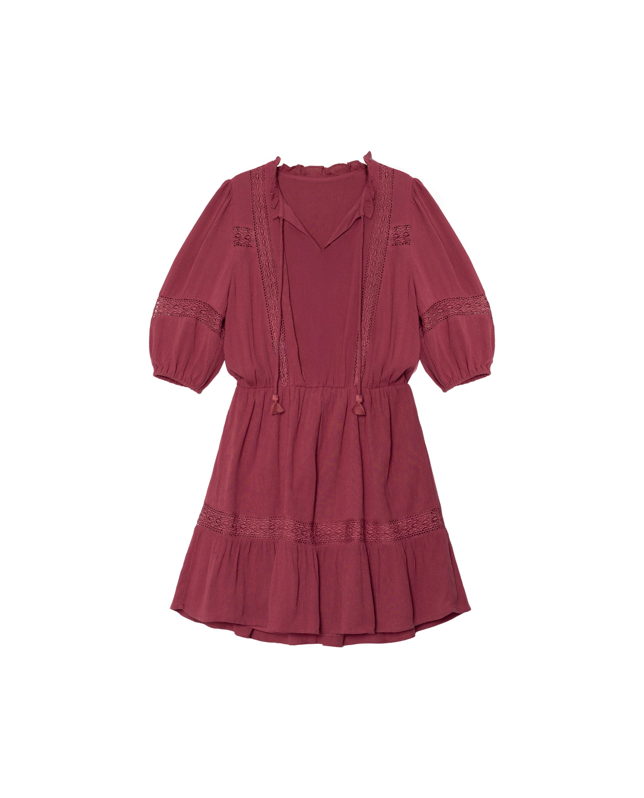 Vestido Curto com Mangas Abalonadas e Folho Rosa-5