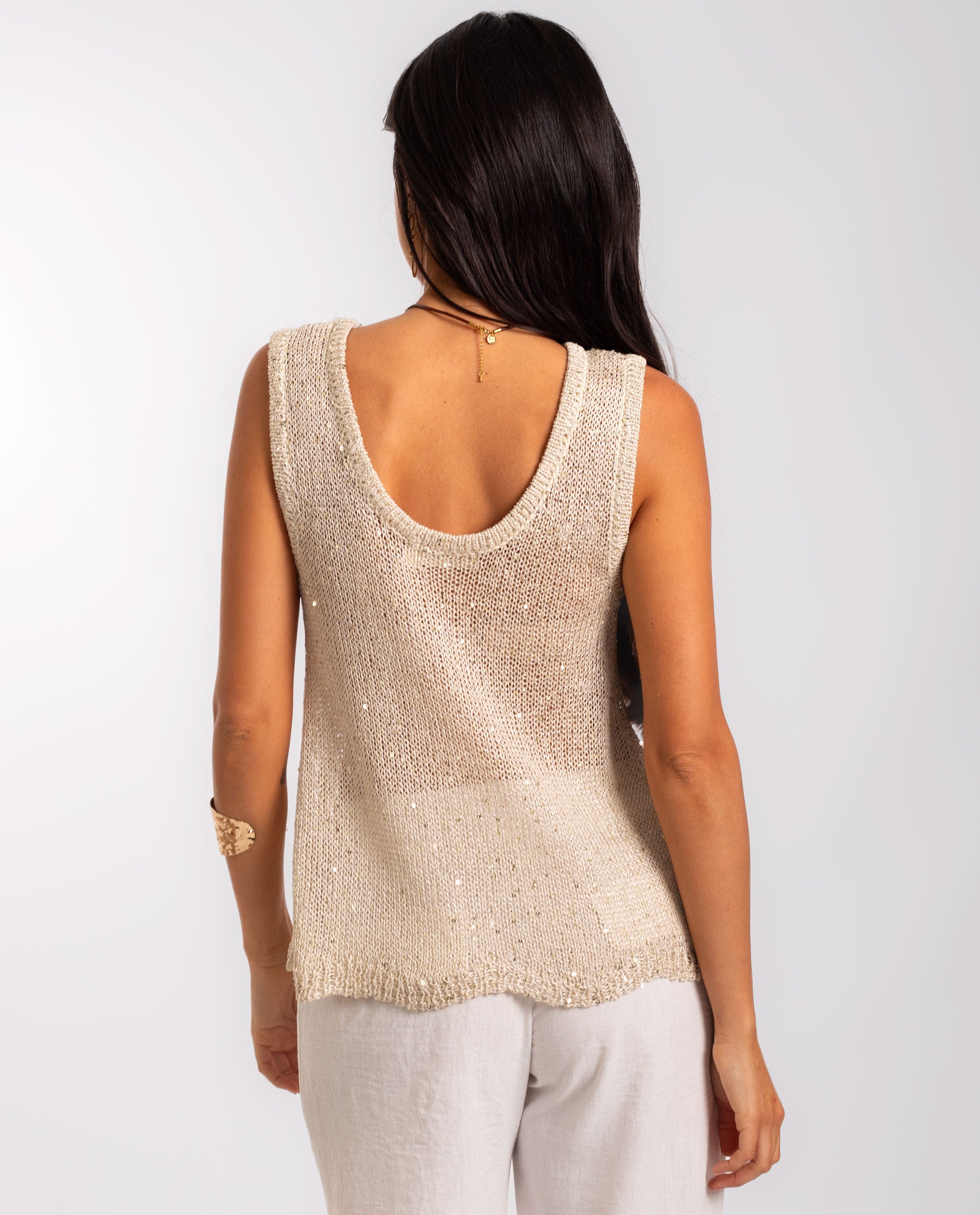 Top de Malha com Brilho Metalizado Dourado-2