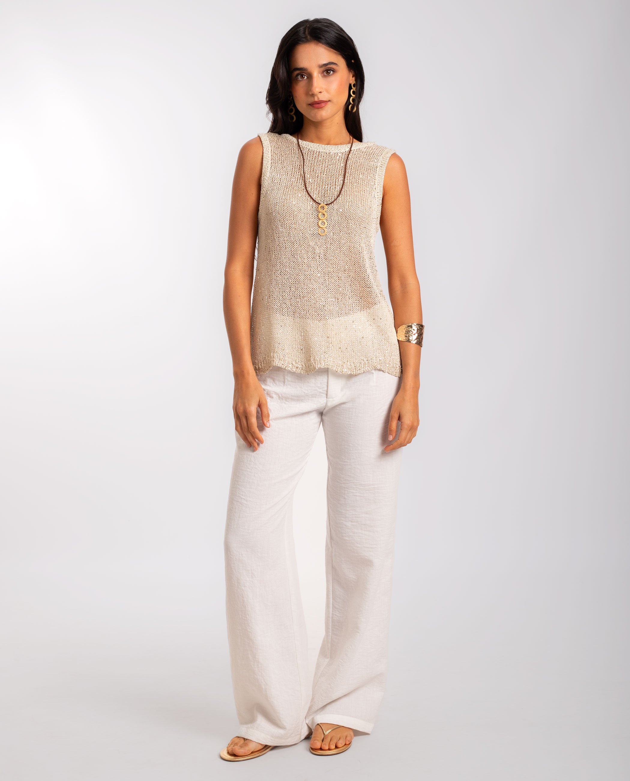 Top de Malha com Brilho Metalizado Dourado-4