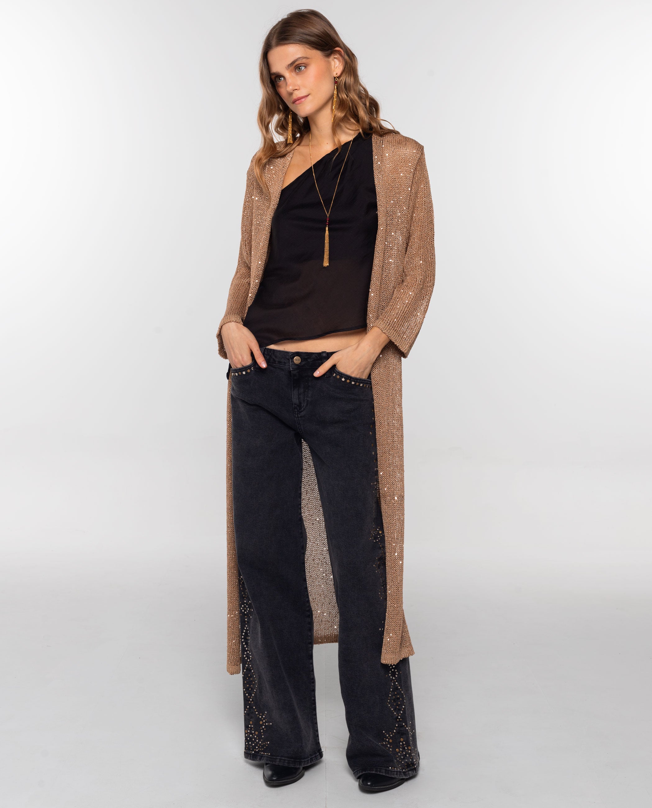 Imagem 0 de Cardigan Comprido de Malha com Lantejoulas