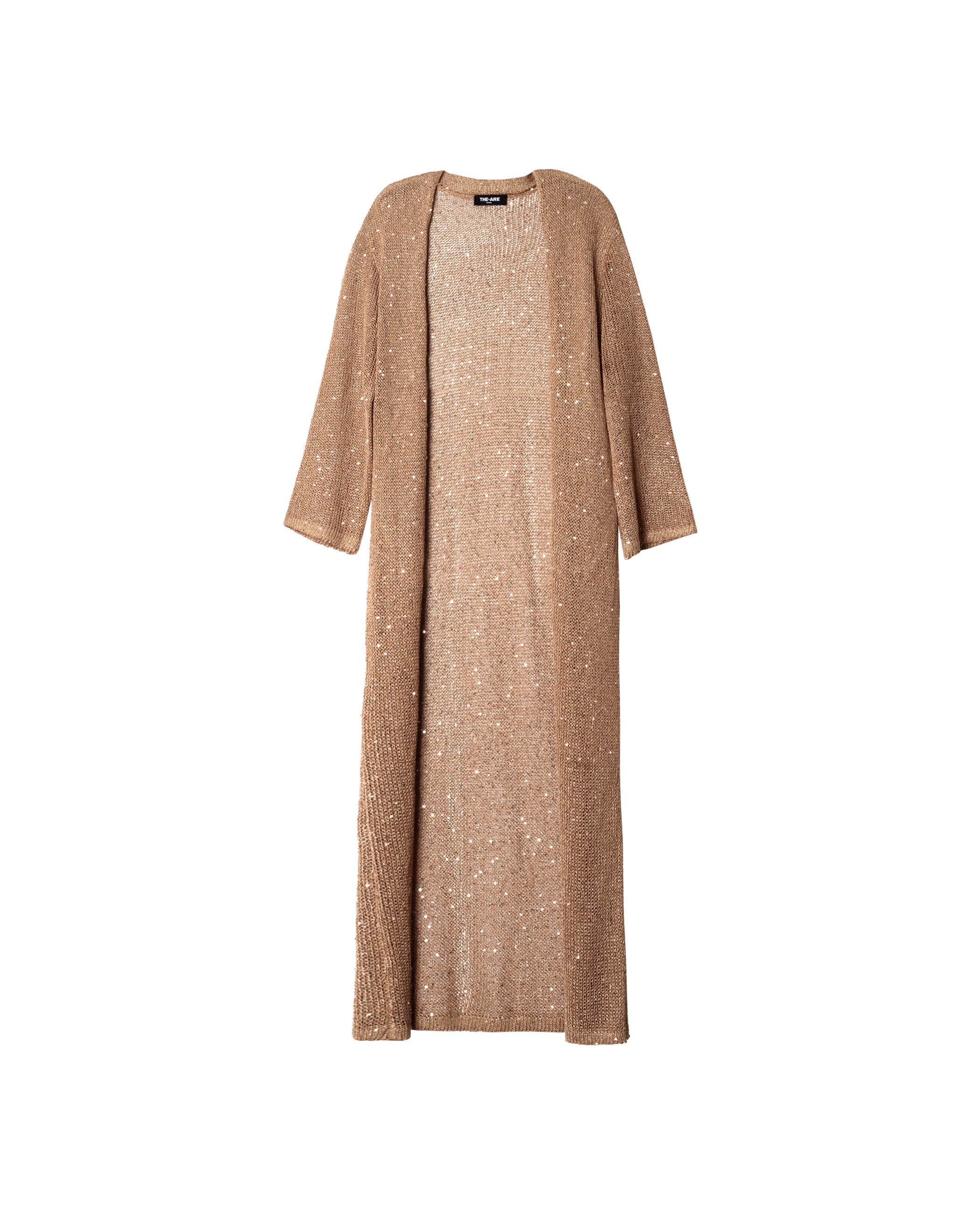 Cardigan Comprido de Malha com Lantejoulas Castanho-5