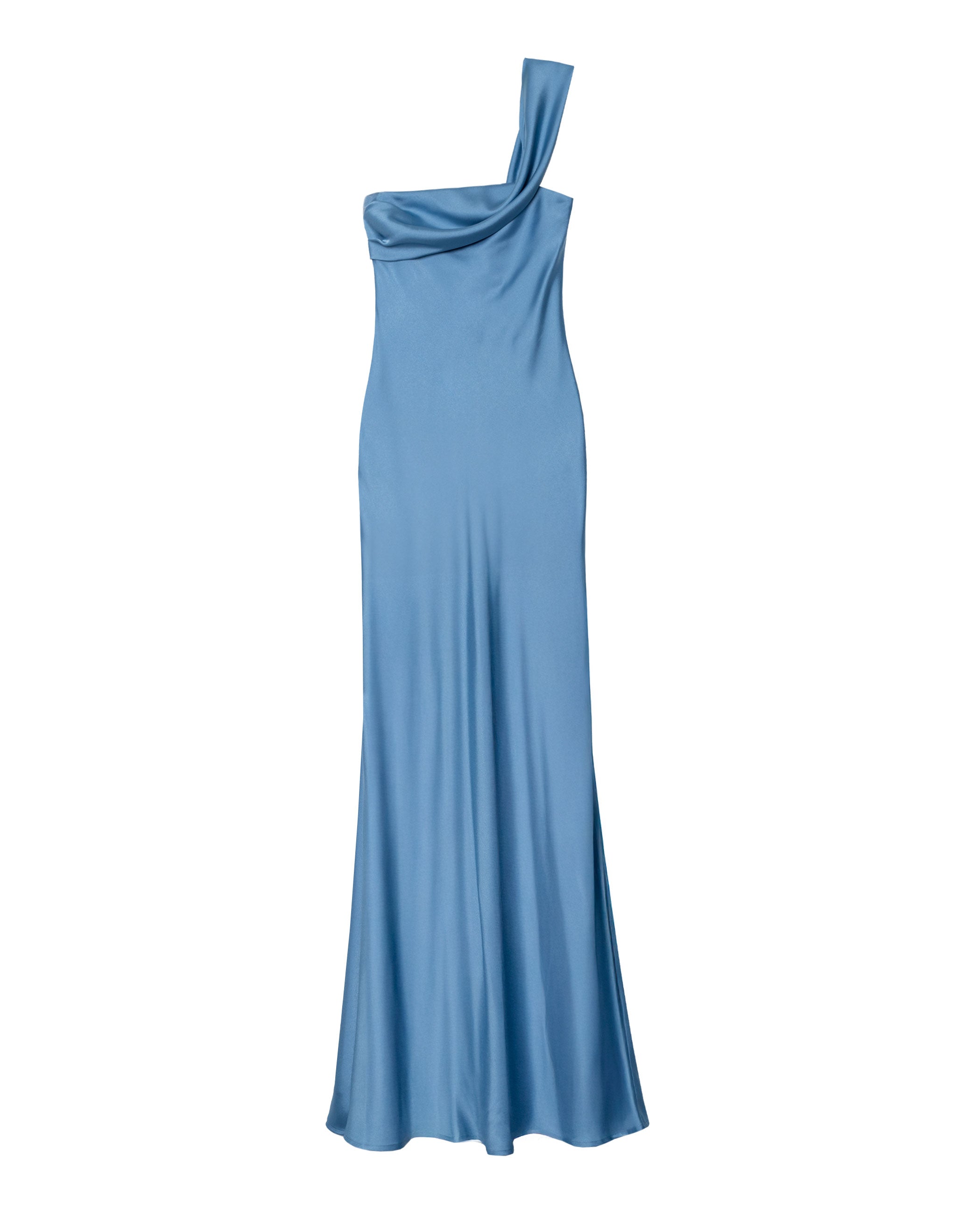 Vestido Comprido com Decote Assimétrico Azul-5