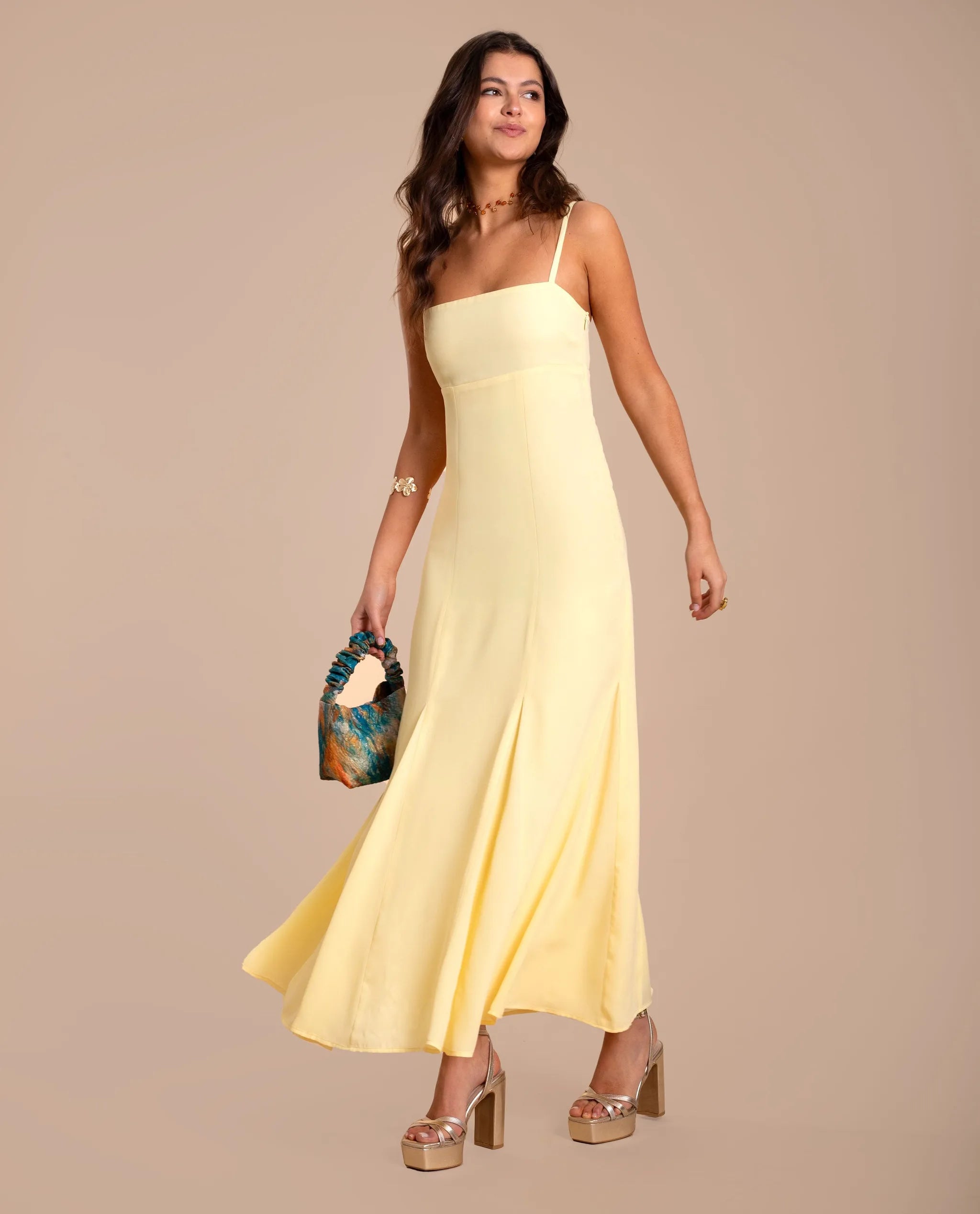Imagem 0 de Vestido Midi de Corte Império com Alças