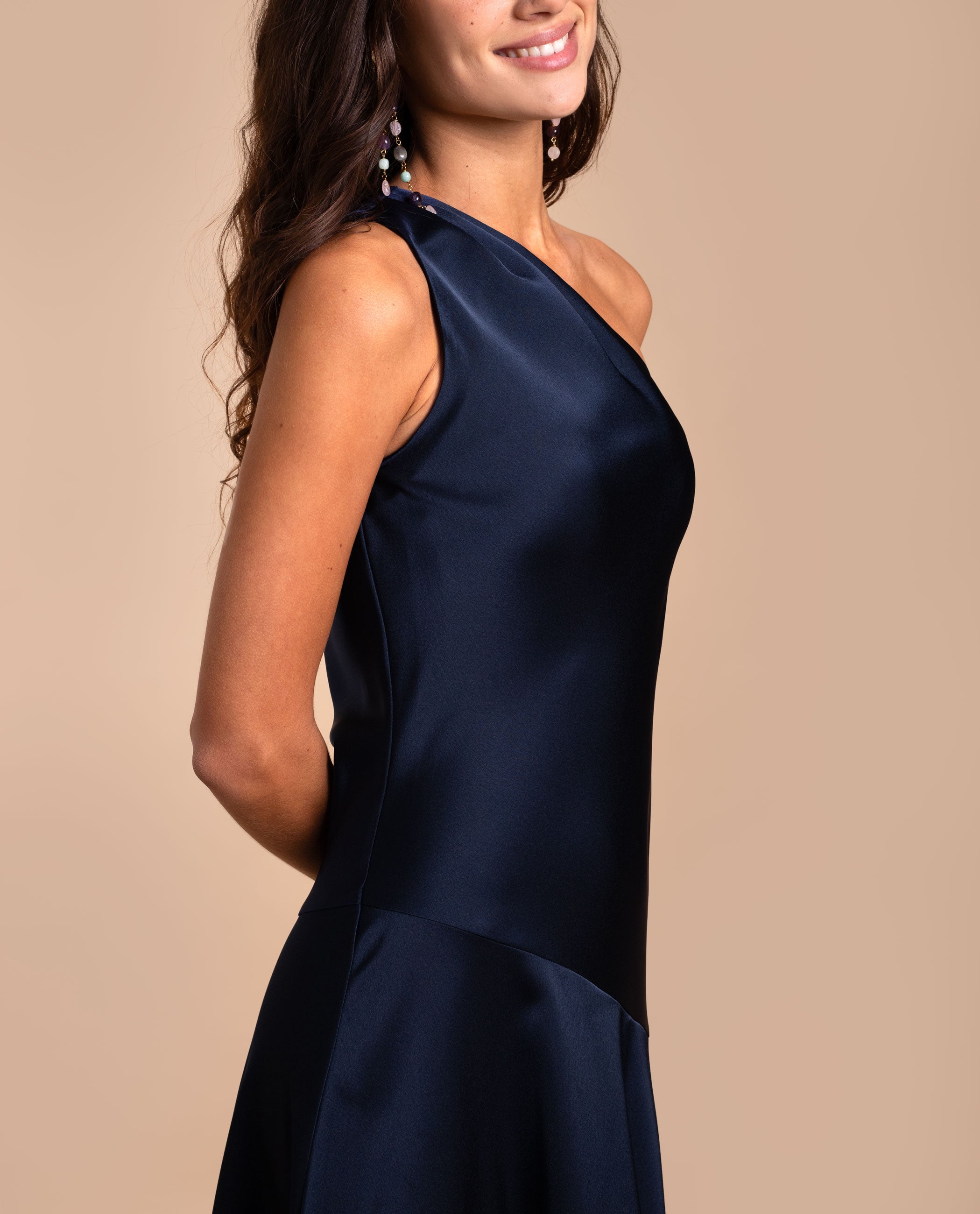 Vestido Midi com Decote Assimétrico em Ameixa Azul-marinho-9