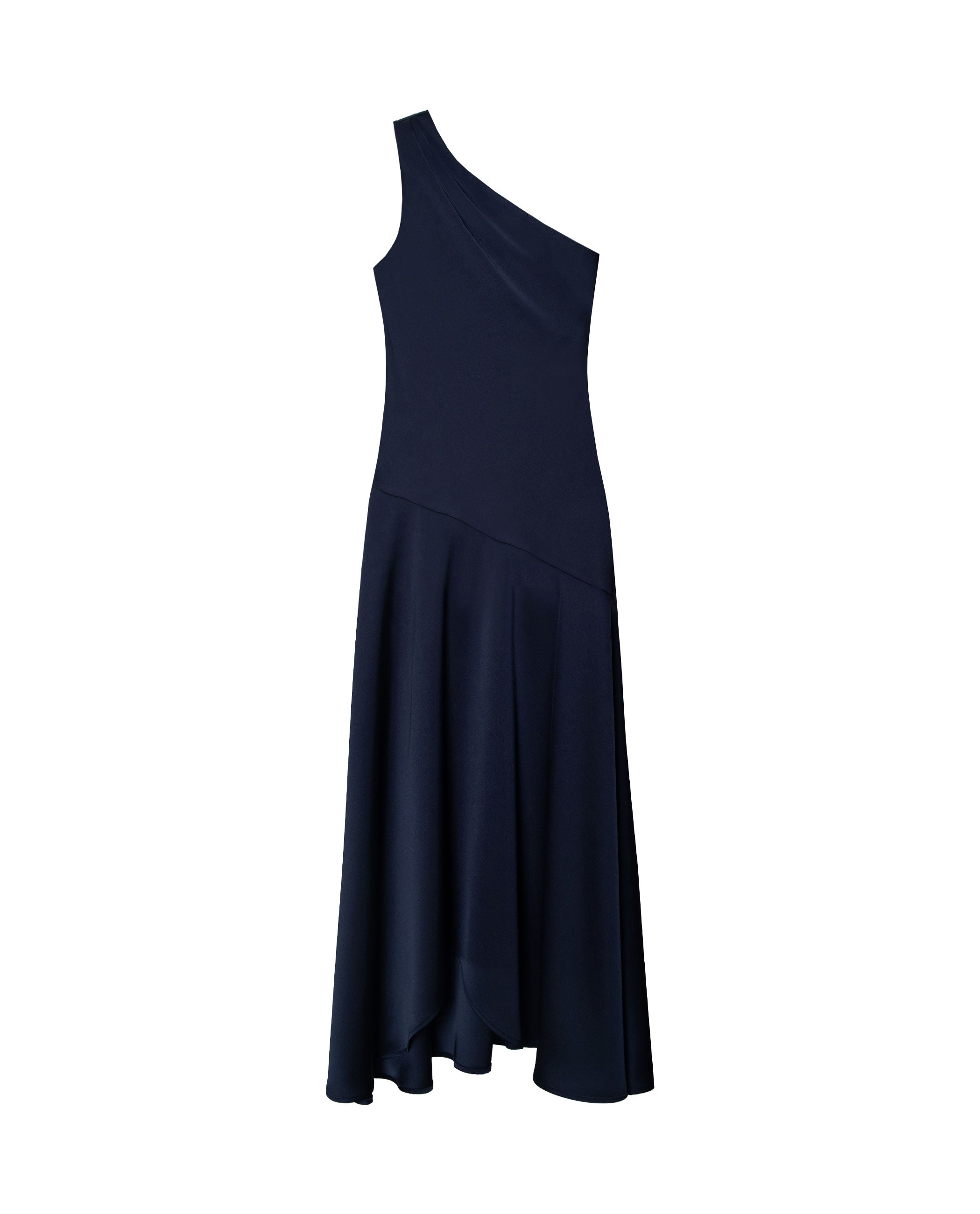 Vestido Midi com Decote Assimétrico em Ameixa Azul-marinho-10