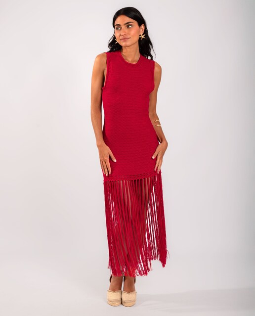 Imagem 0 de Vestido de Malha Elástica com Franjas e Corte Ajustado