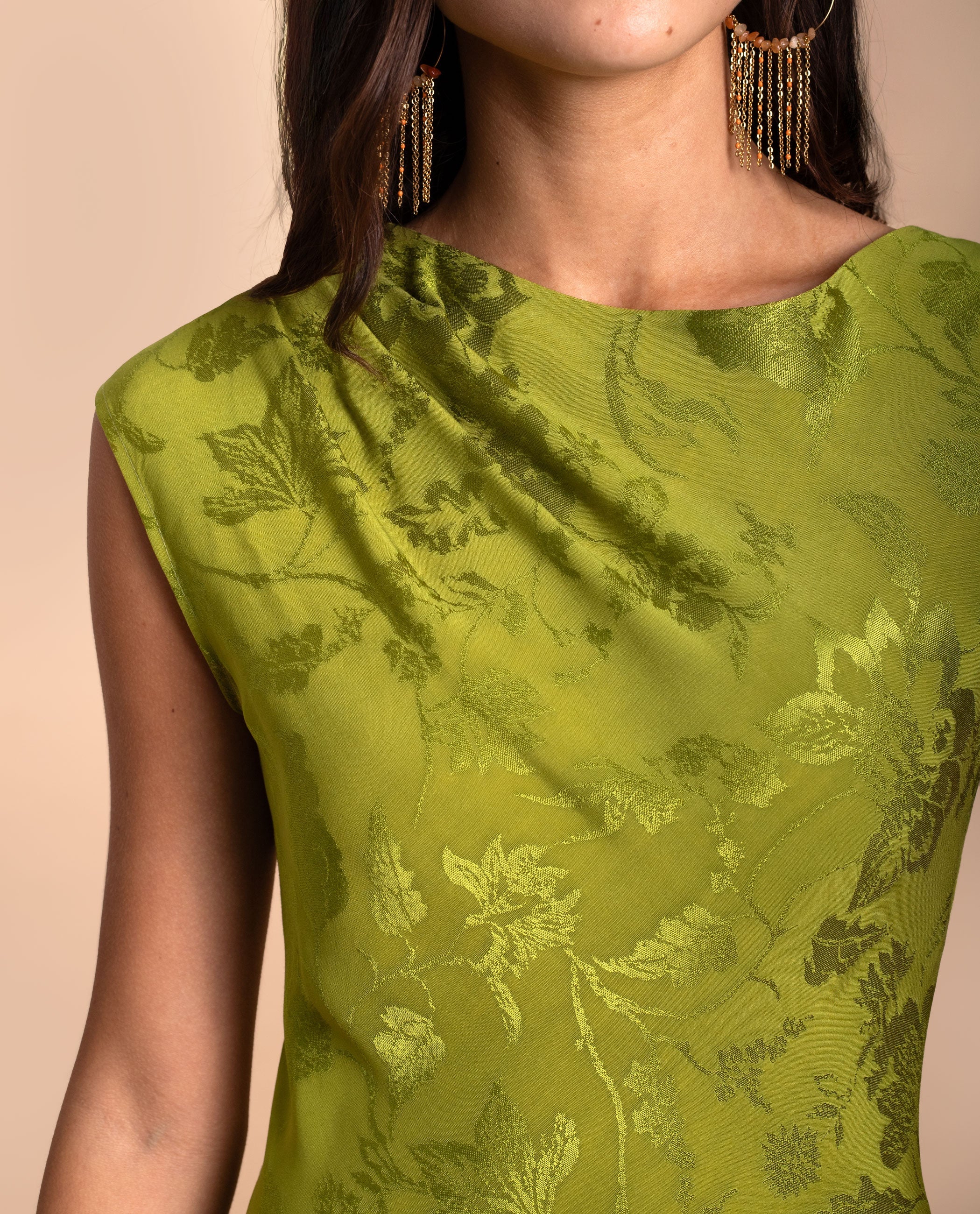 Vestido Midi sem Mangas Amarelo-6