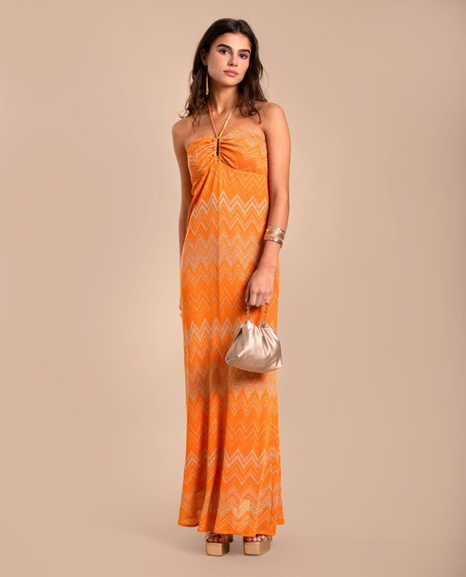 Imagem 0 de Vestido Midi Estampado com Decote Halter Regulável