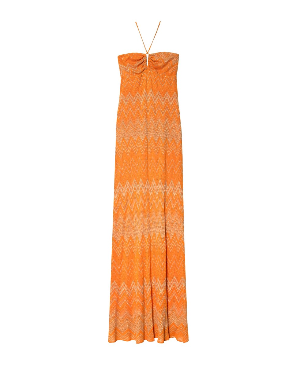Vestido Midi Estampado com Decote Halter Regulável Laranja-6