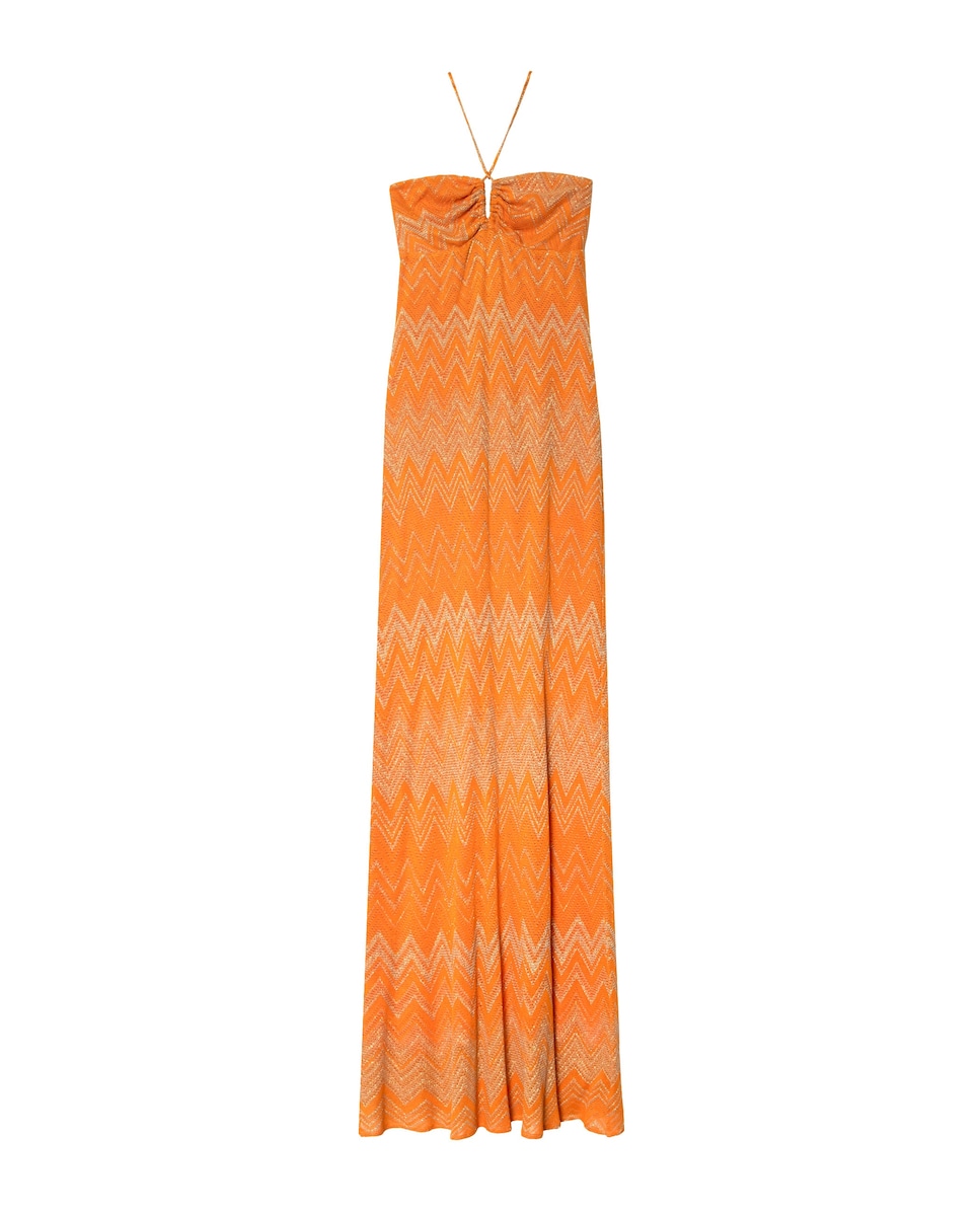 Vestido Midi Estampado com Decote Halter Regulável Laranja-6