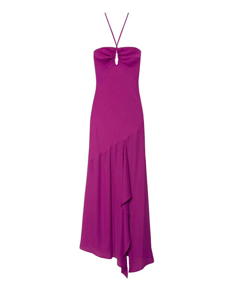Vestido Midi sem Mangas com Decote Halter e Saia Assimétrica Rosa-5