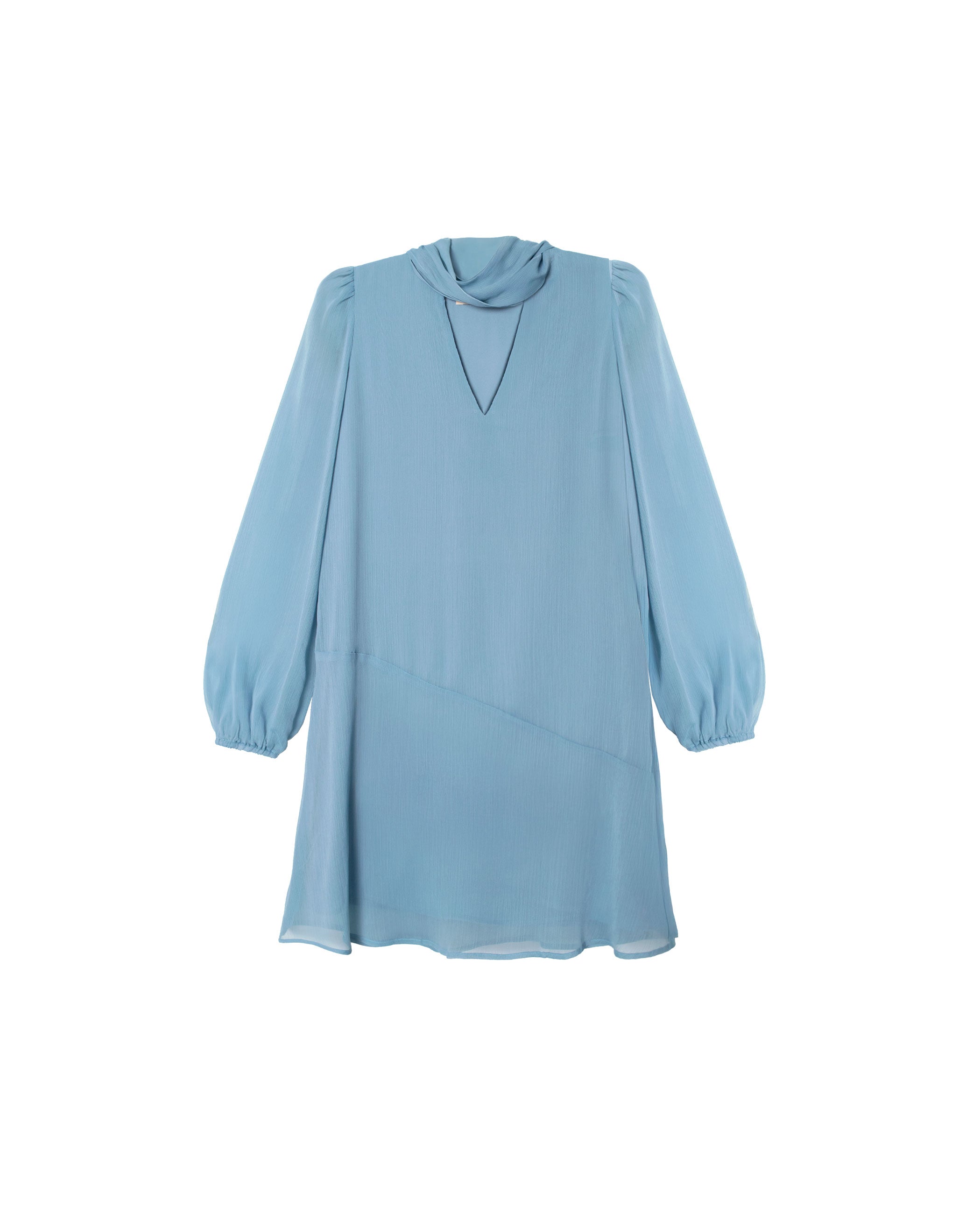 Vestido Curto de Manga Abalonada e Laçada Azul-celeste-10