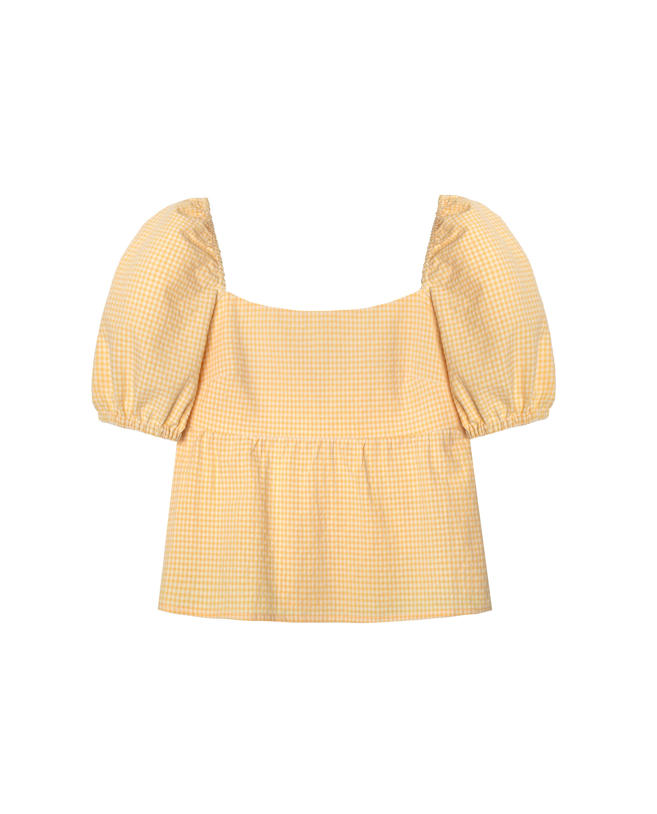 Blusa Aos Quadrados Vichy e Mangas Abalonadas Amarelo-5