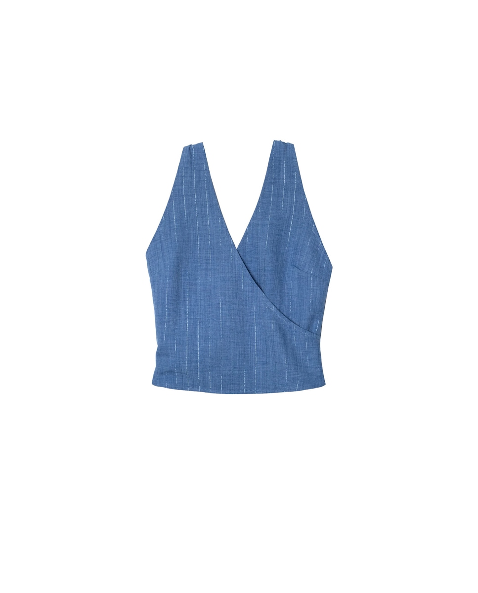 Top Cruzado com Gola Halter e com Decote em V Rosa-5
