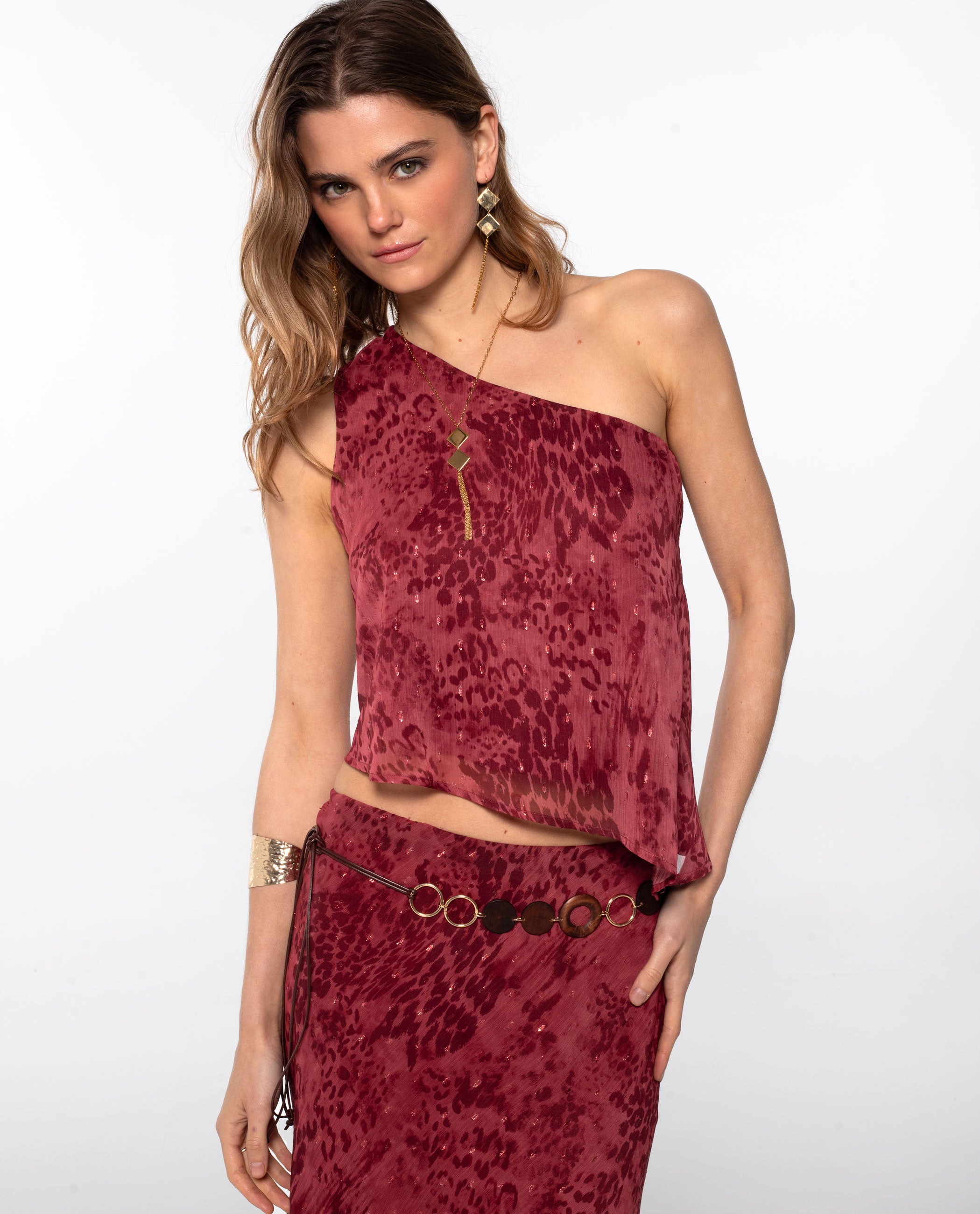 Top Assimétrico Estampado Vermelho-1