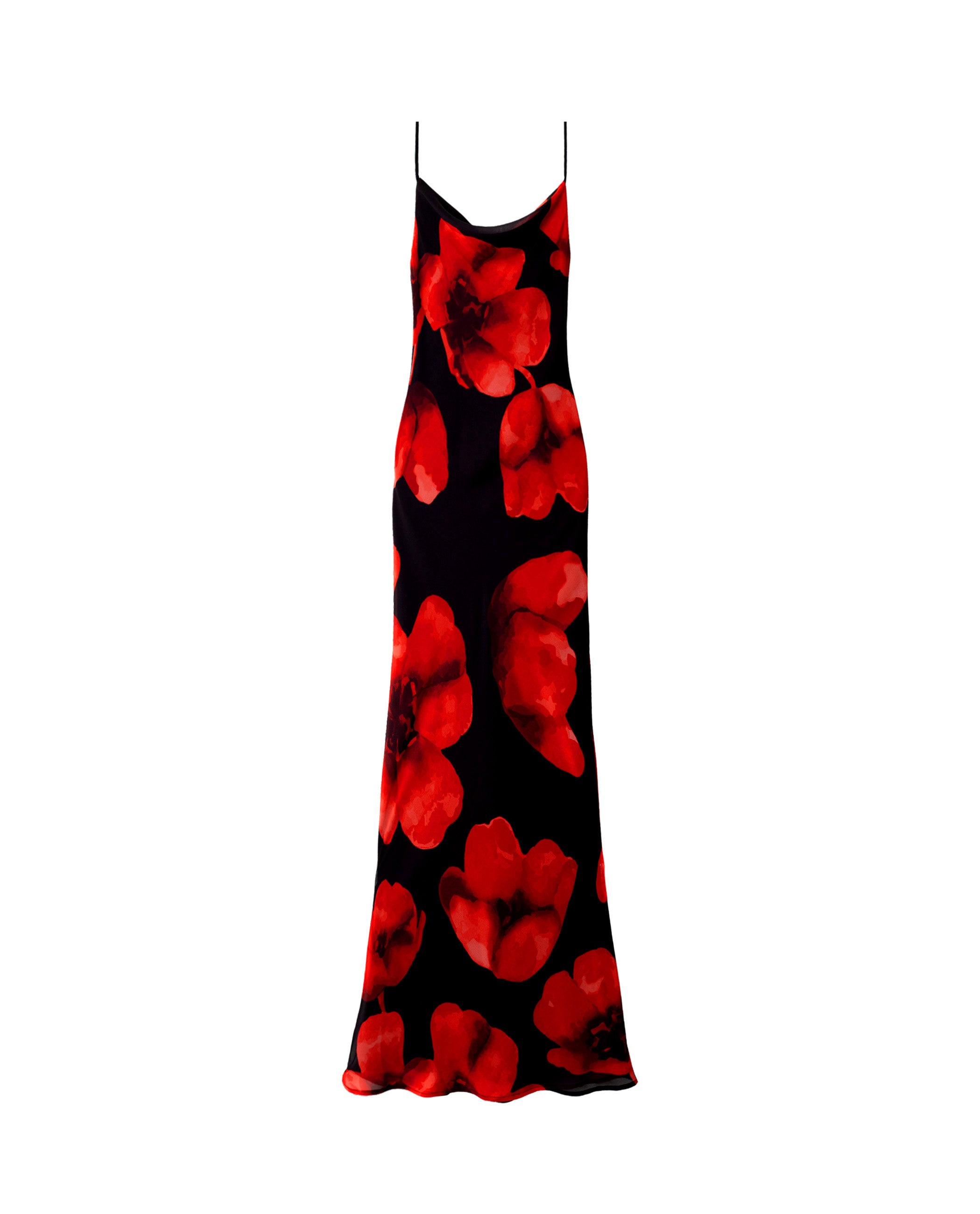 Vestido Comprido Estilo Lingerie com Folho Preto / Vermelho-5