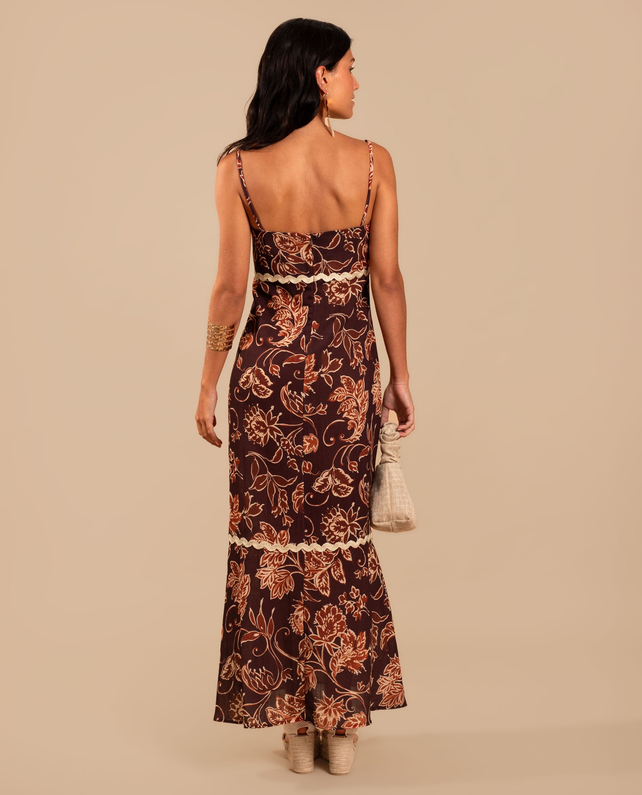 Vestido Midi de Alças com Corte Império e Folho Multicolor-2