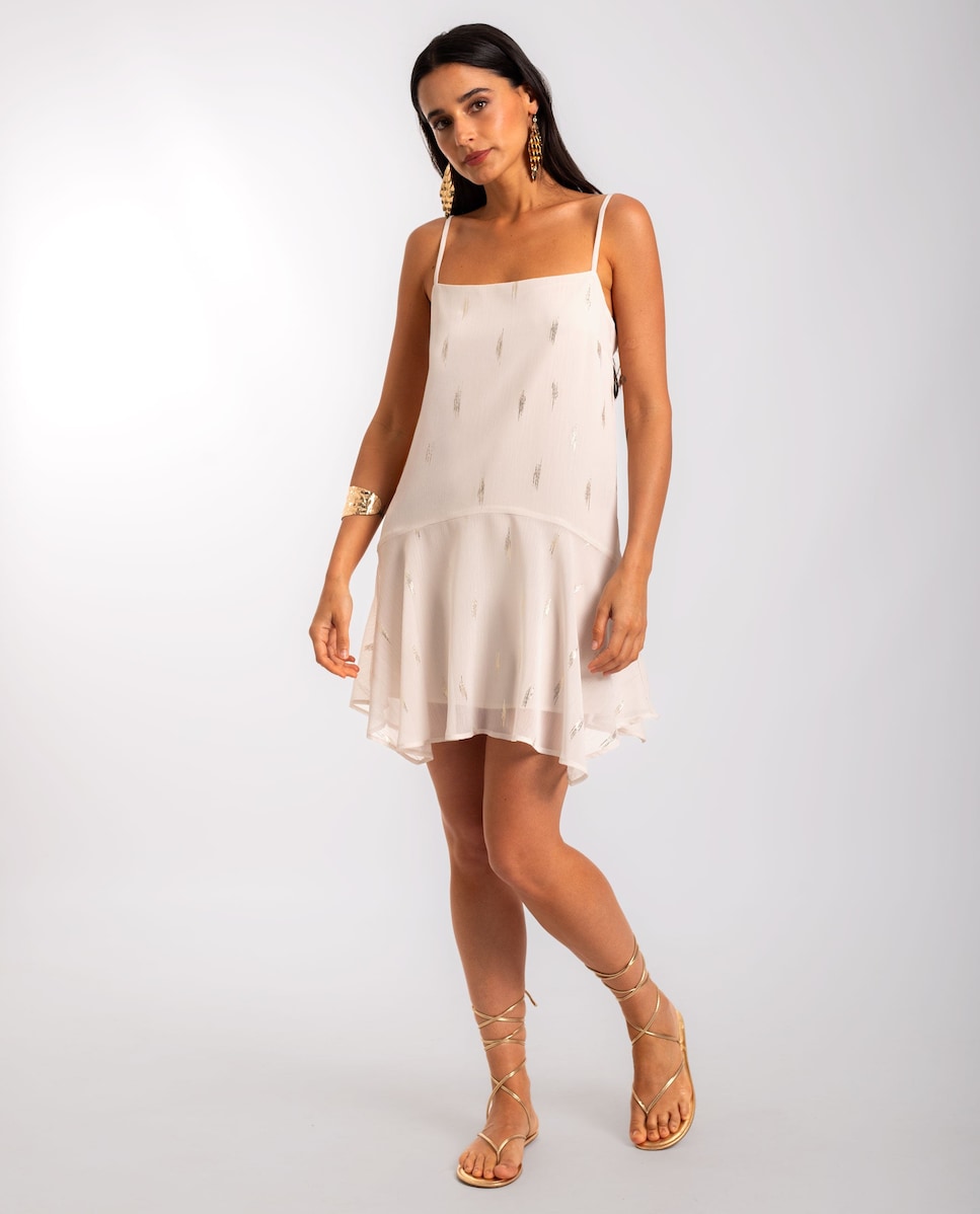 Vestido Mini de Gase com Decote Halter e Corte Império Branco-1