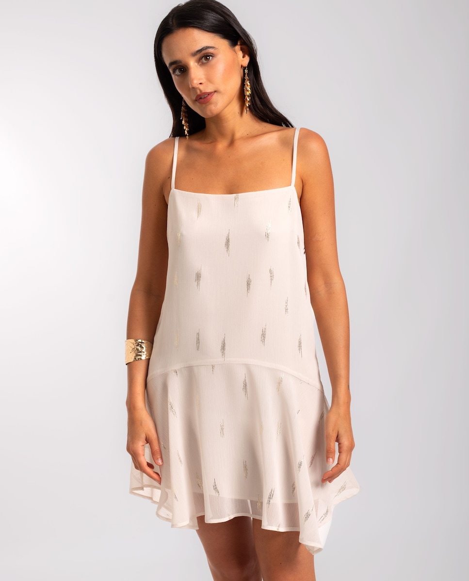 Vestido Mini de Gase com Decote Halter e Corte Império Branco-2