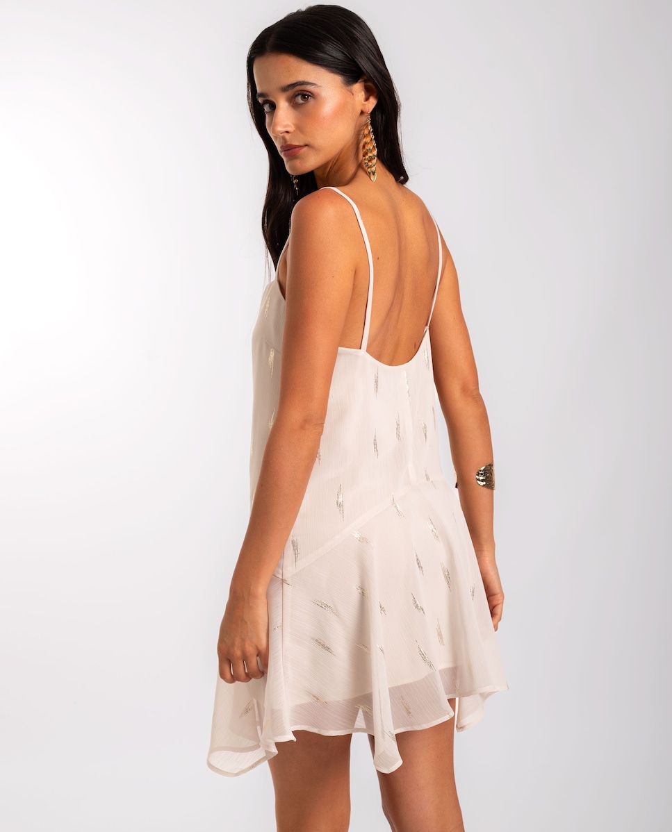 Vestido Mini de Gase com Decote Halter e Corte Império Branco-3