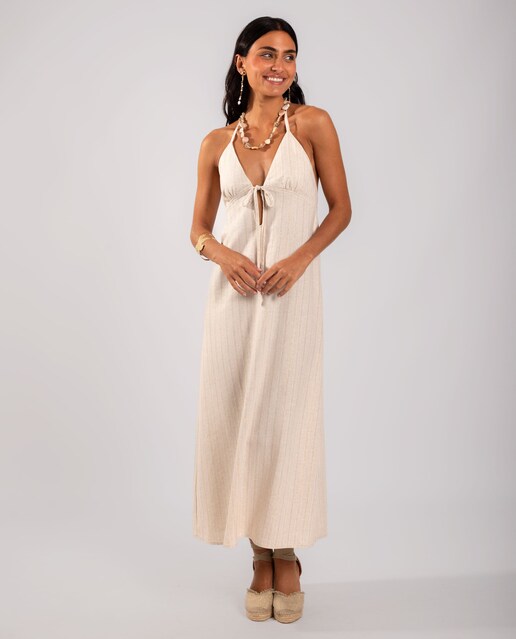 Imagem 0 de Vestido Midi de Malha com Decote em V e Gola Halter
