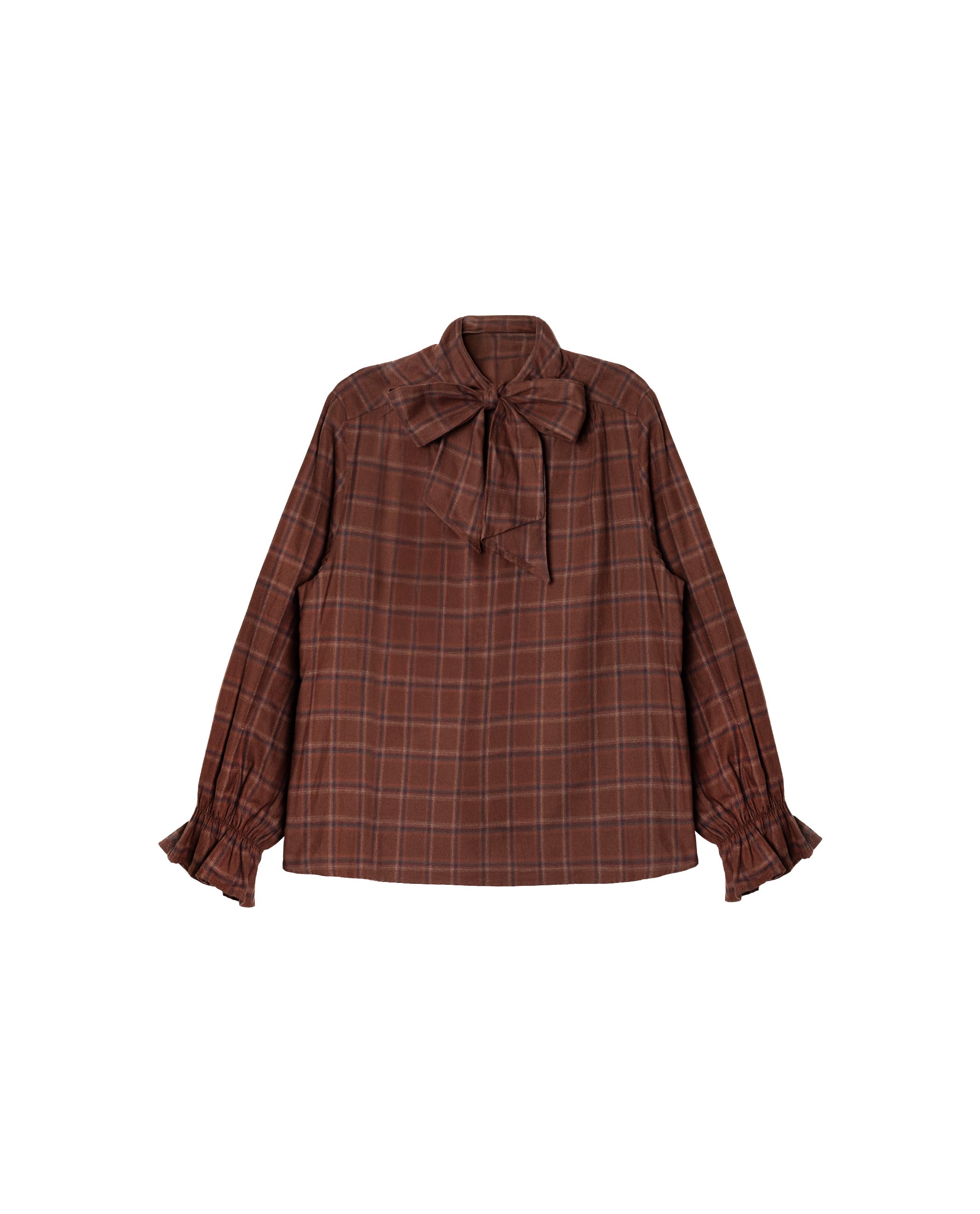 Blusa com Decote em V e Manga Comprida com Punho Elástico Castanho-5