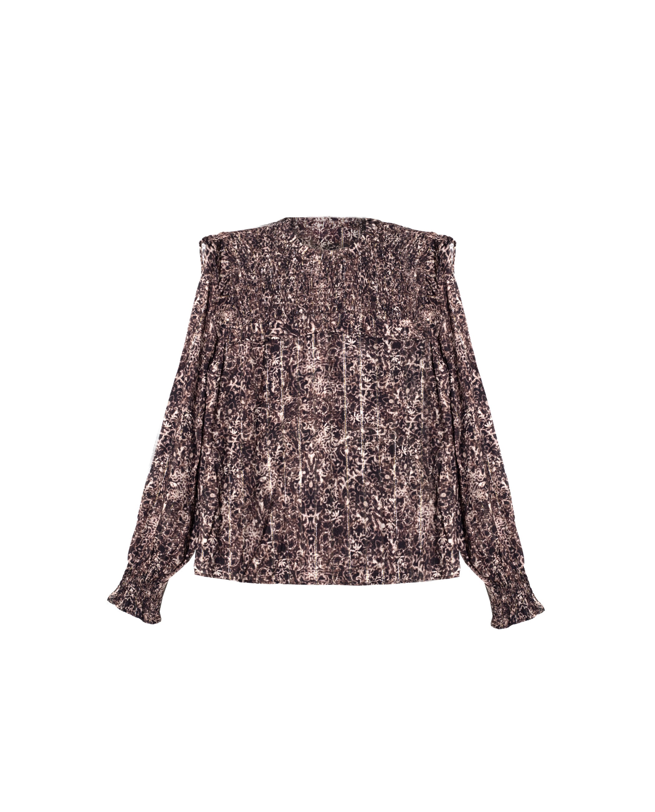Blusa com Folhos e Favo de Mel Castanho-5