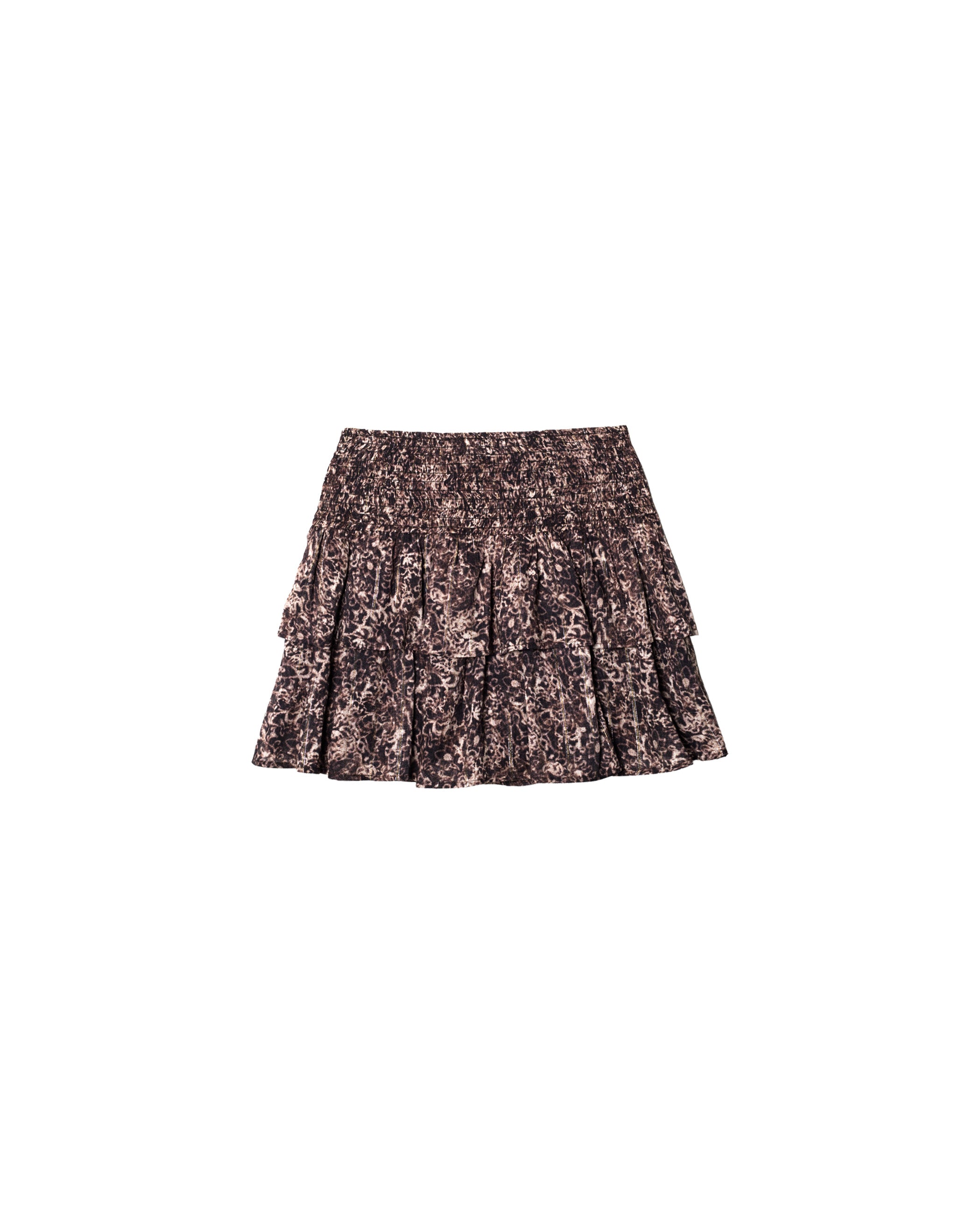 Mini Saia Estampada com Favo de Mel e Folho Duplo Castanho-5