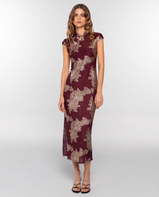 Imagem 0 de Vestido Comprido com Decote de Alamares