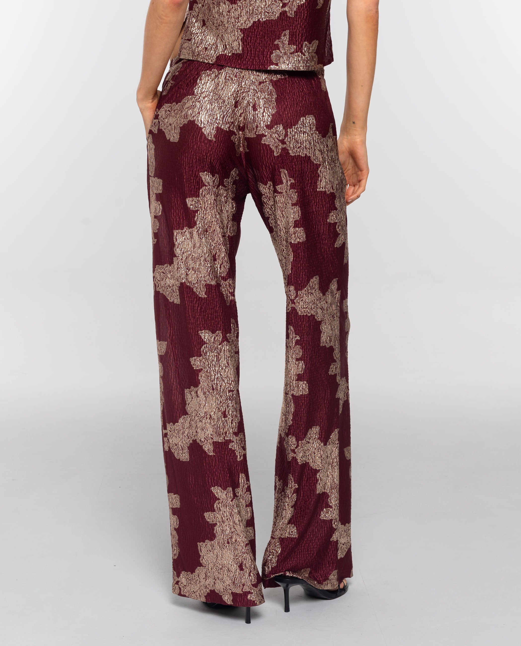 Calças Jacquard Fluídas Branco / Bordeaux-3