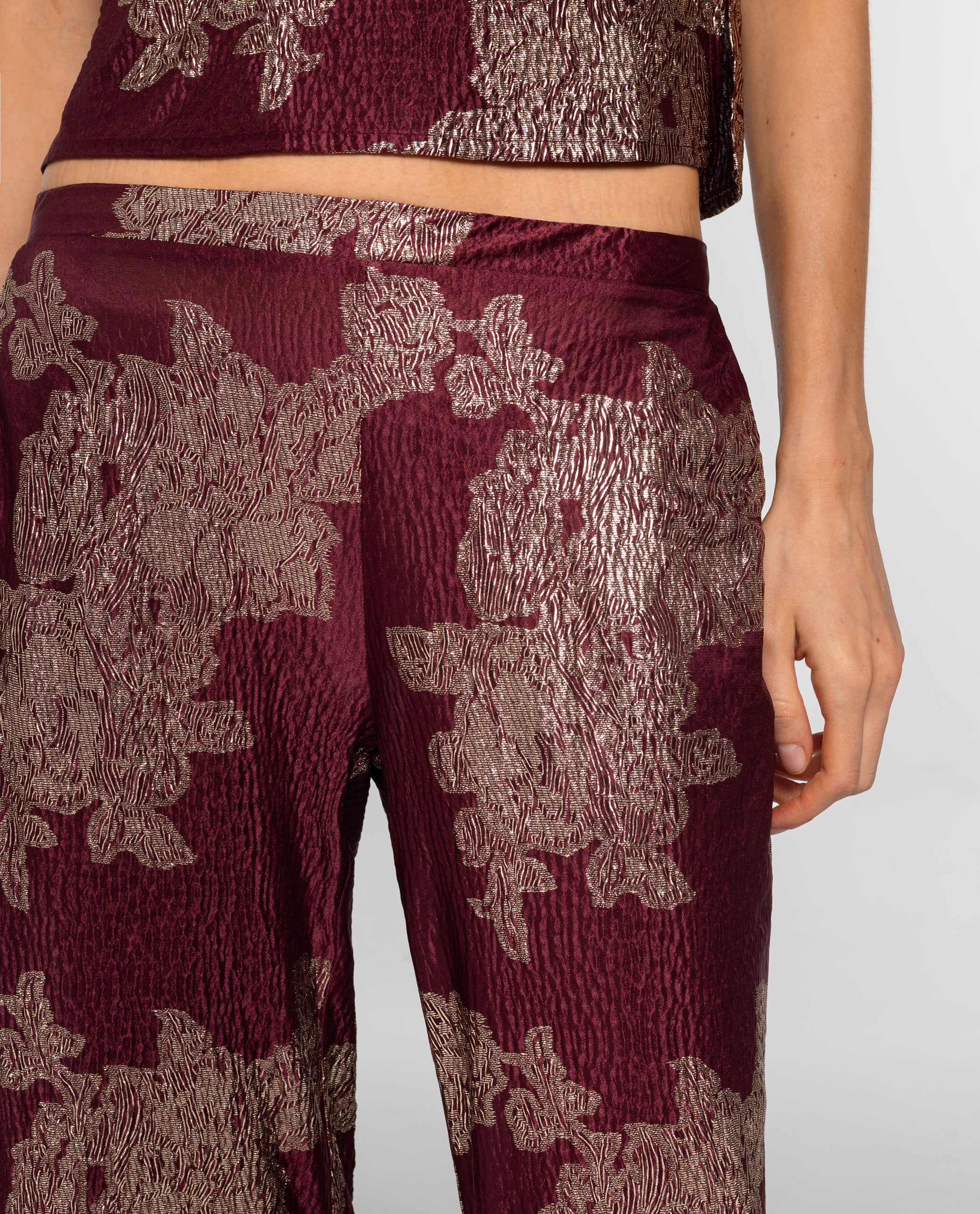 Calças Jacquard Fluídas Branco / Bordeaux-4