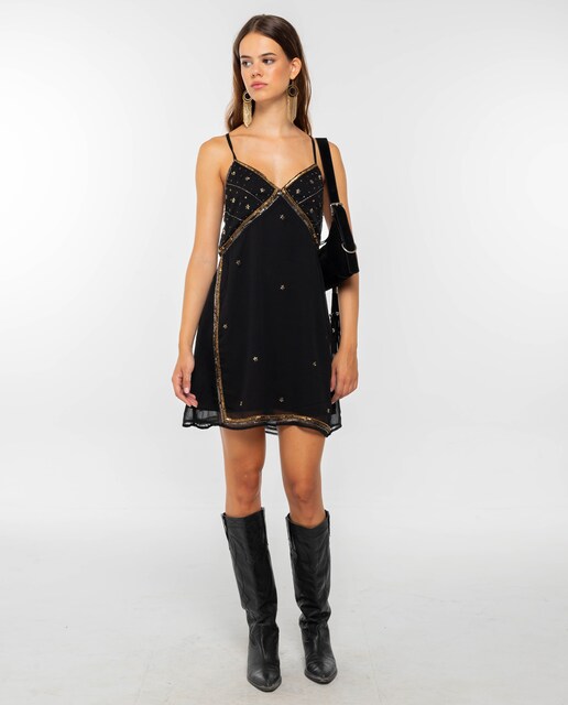 Imagem 0 de Vestido Curto de Alças com Bordados