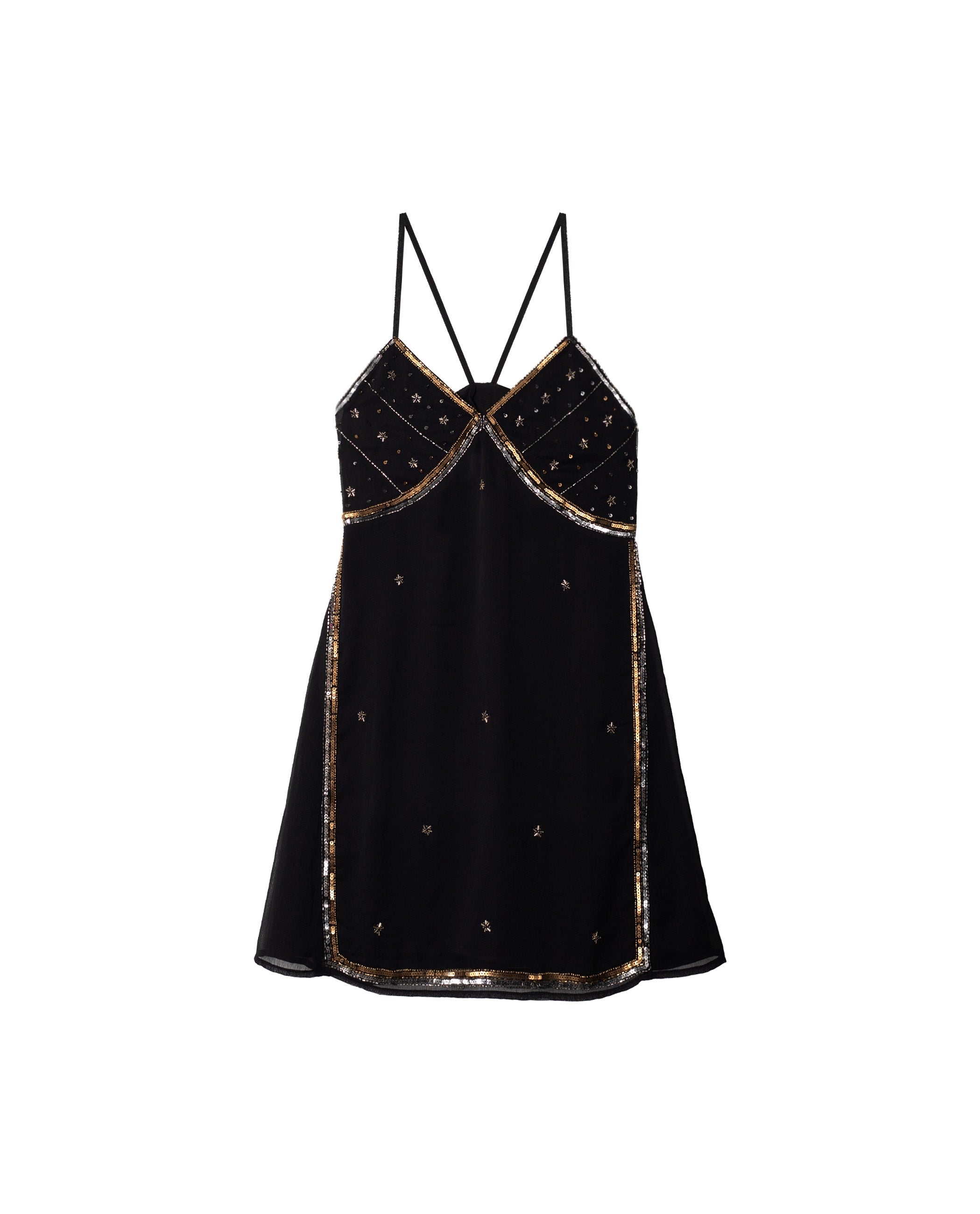Vestido Curto de Alças com Bordados Preto-5