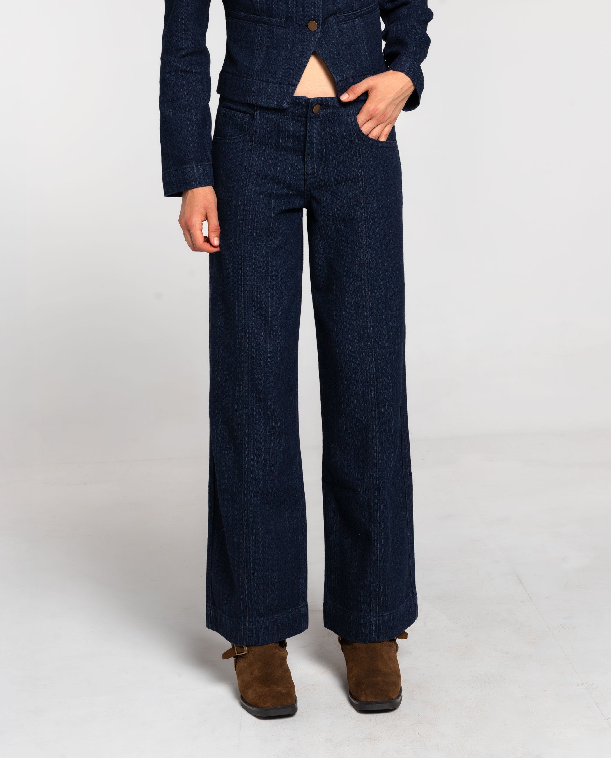 Jeans com Corte a Direito de Cintura Baixa Azul-marinho-2