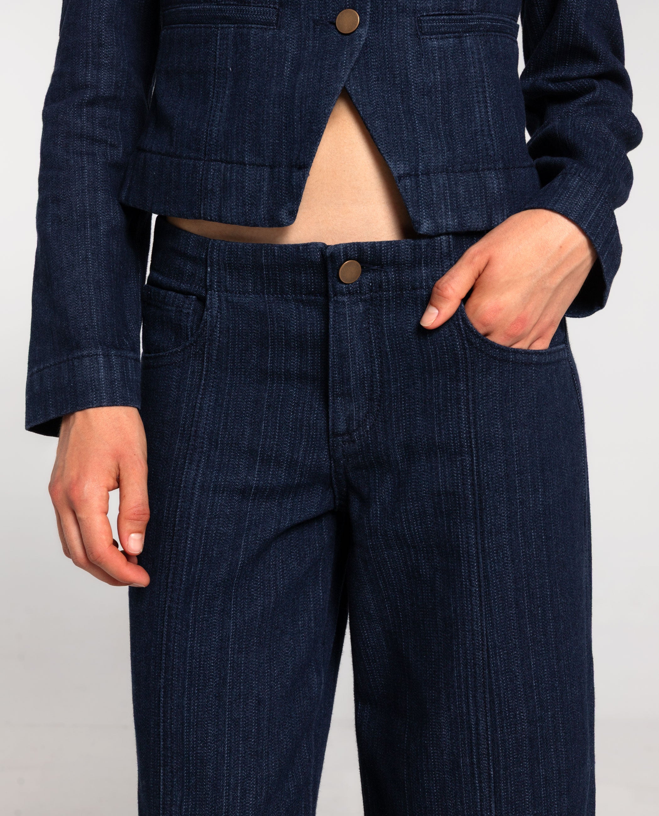 Jeans com Corte a Direito de Cintura Baixa Azul-marinho-4