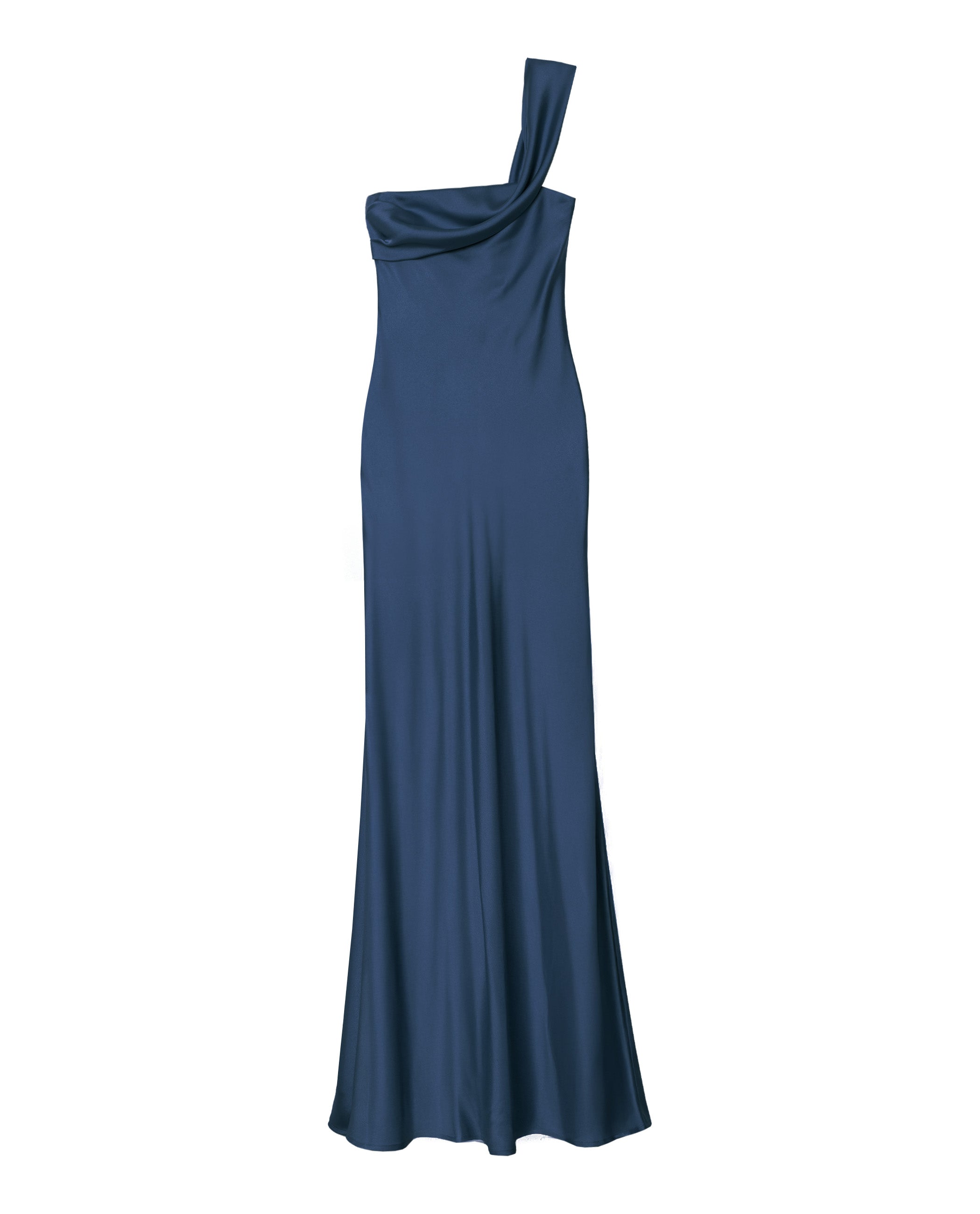 Vestido Comprido com Decote Assimétrico Azul-marinho-5