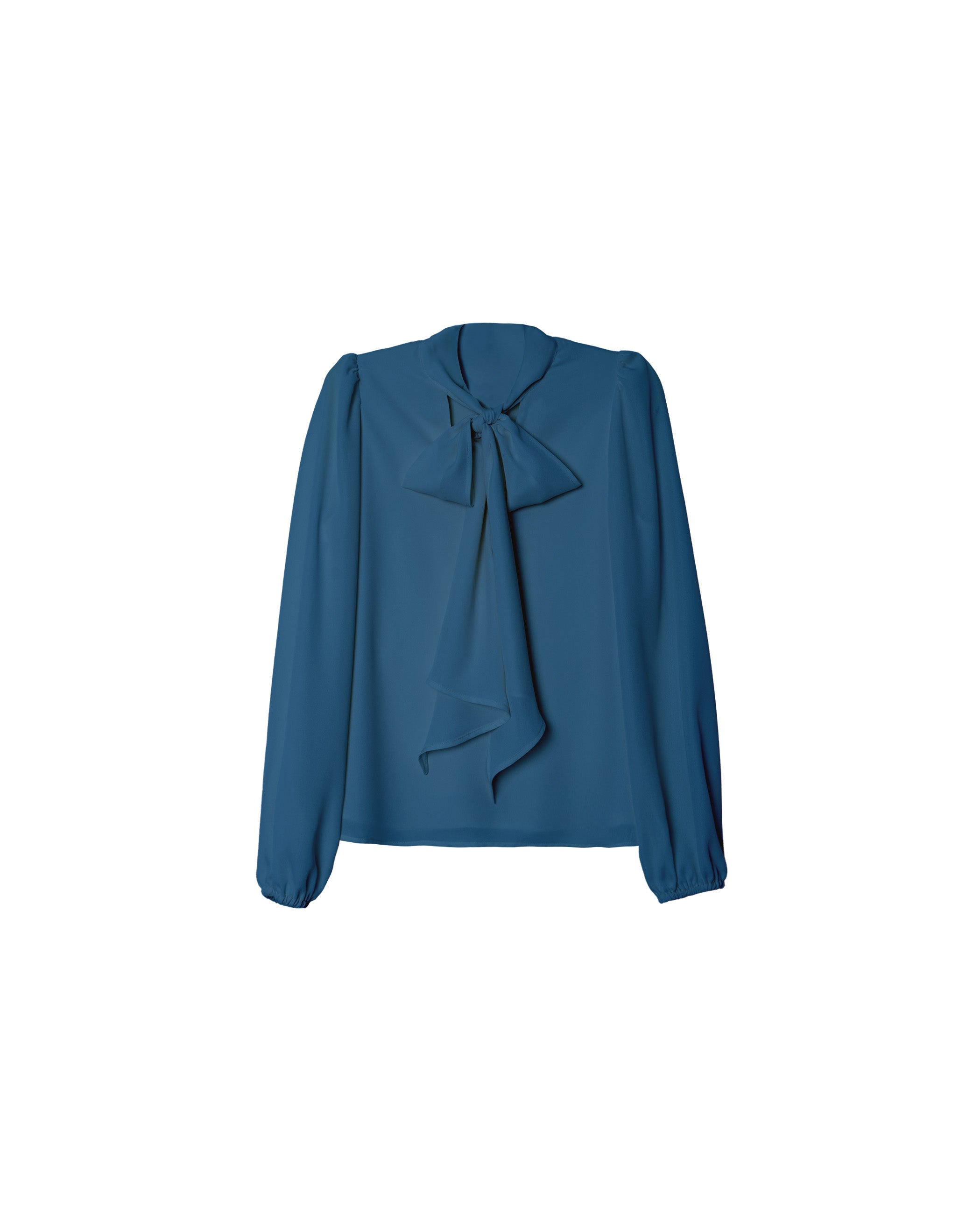 Blusa de Manga Comprida com Decote em V e Laçada Multiposições Azul-índigo-5