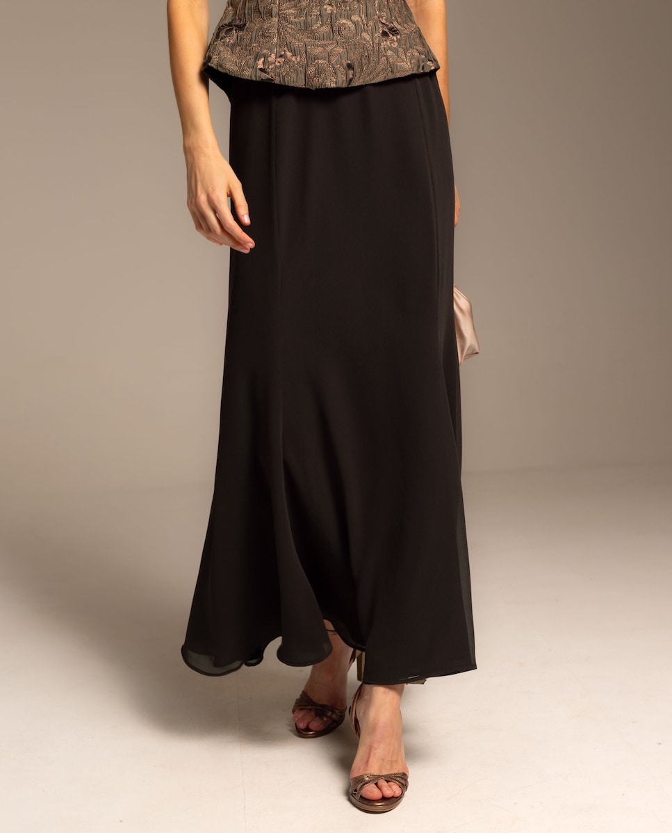 Saia Comprida de Gase com Godés e Cintura Elástica Castanho-escuro-2